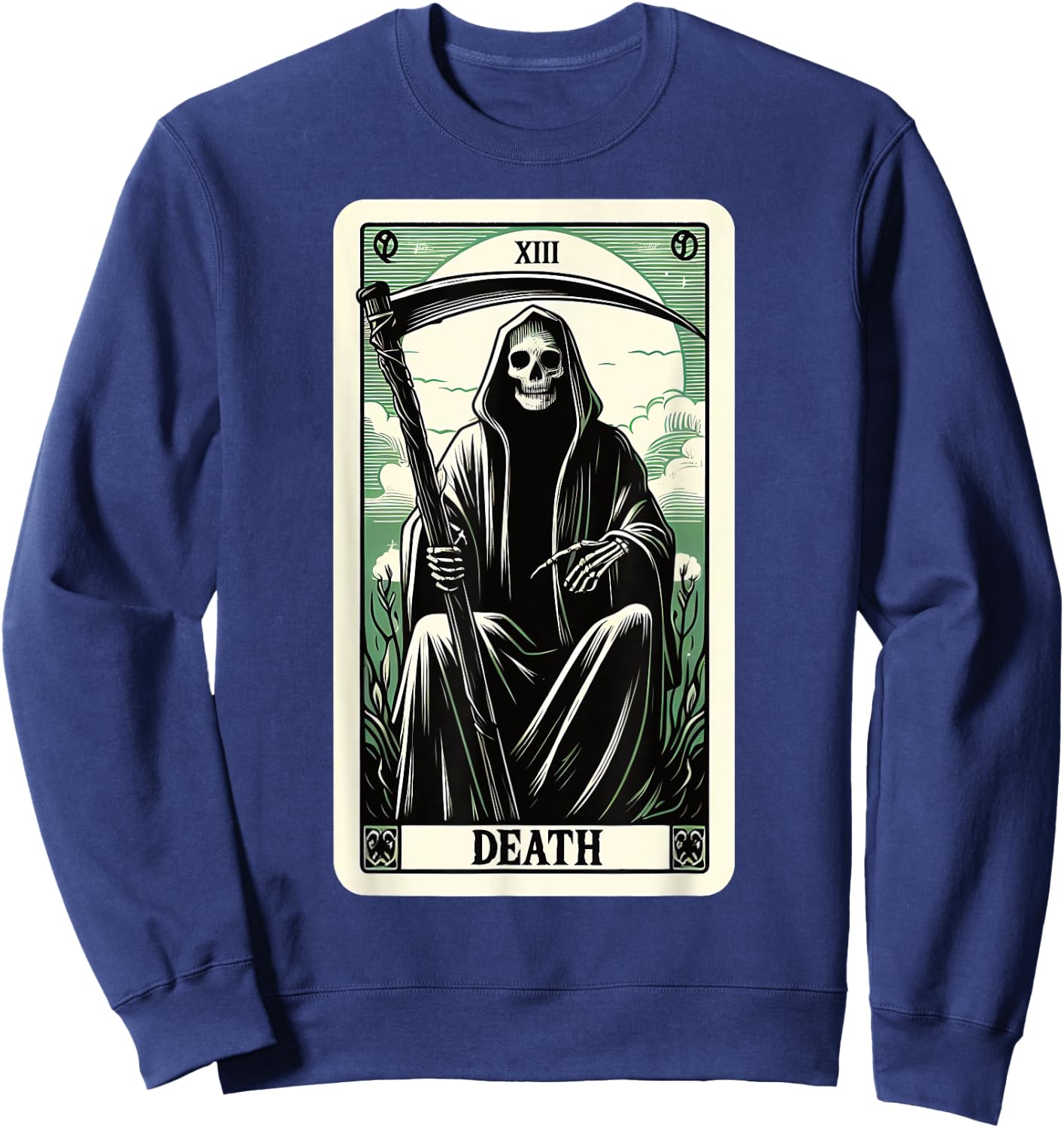 Blackcraft Clothing & Fortune Telling Accessories Tarot Card Death XIII, Satanic Goth Halloween Grim Reaper , Small Sweatshirt - Sweatshirt | Navy