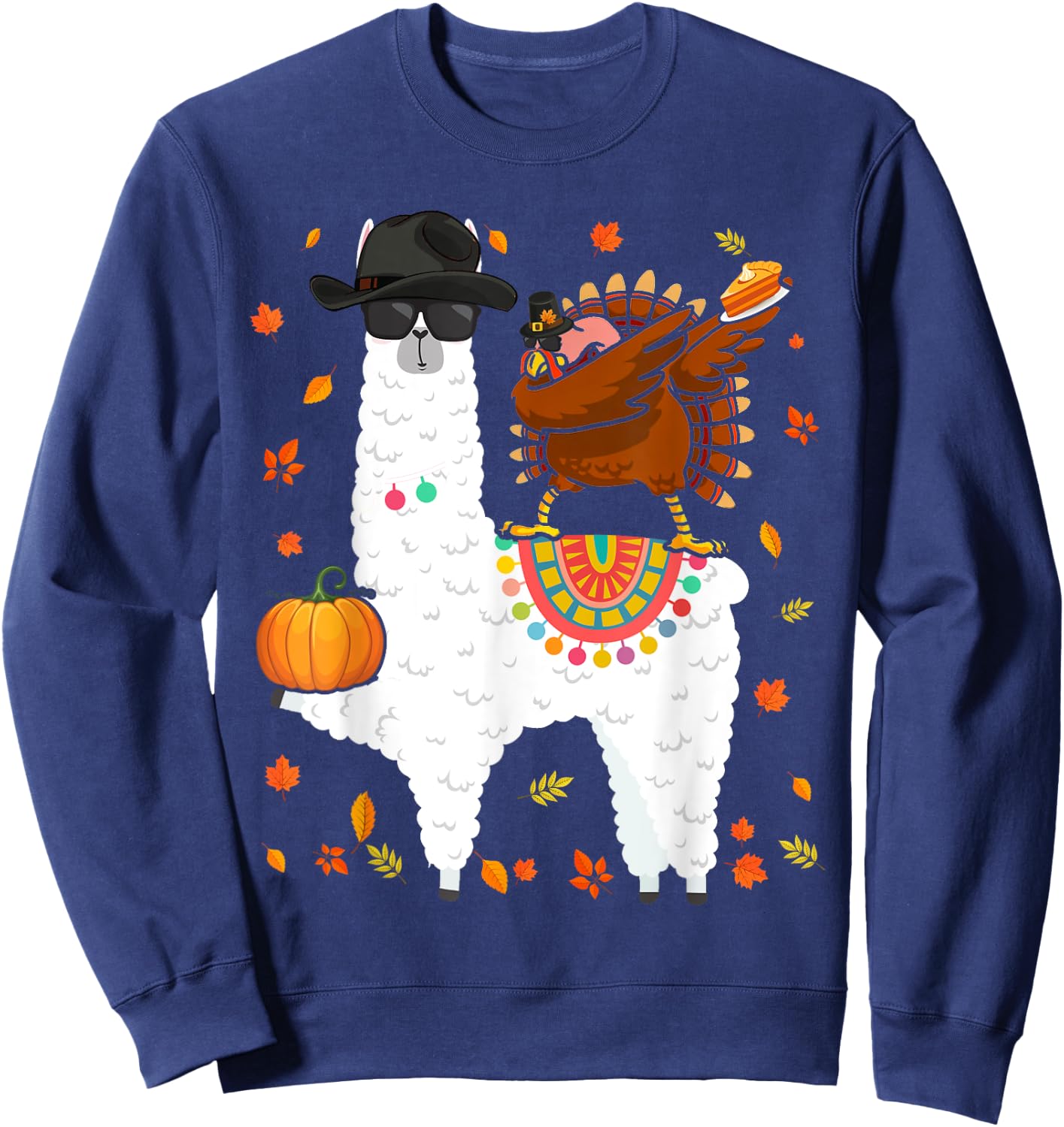 Dabbing Turkey Riding Llama Thanksgiving Llama Lover Sweatshirt - Sweatshirt | Navy