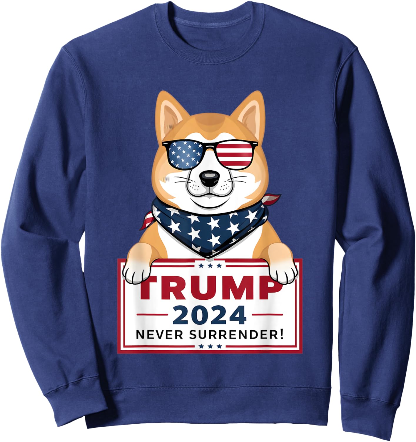 Shiba Inu Trump Supporter 2024 Never Surrender Patriotic Dog Men Sweatshirt - Sweatshirt | Navy