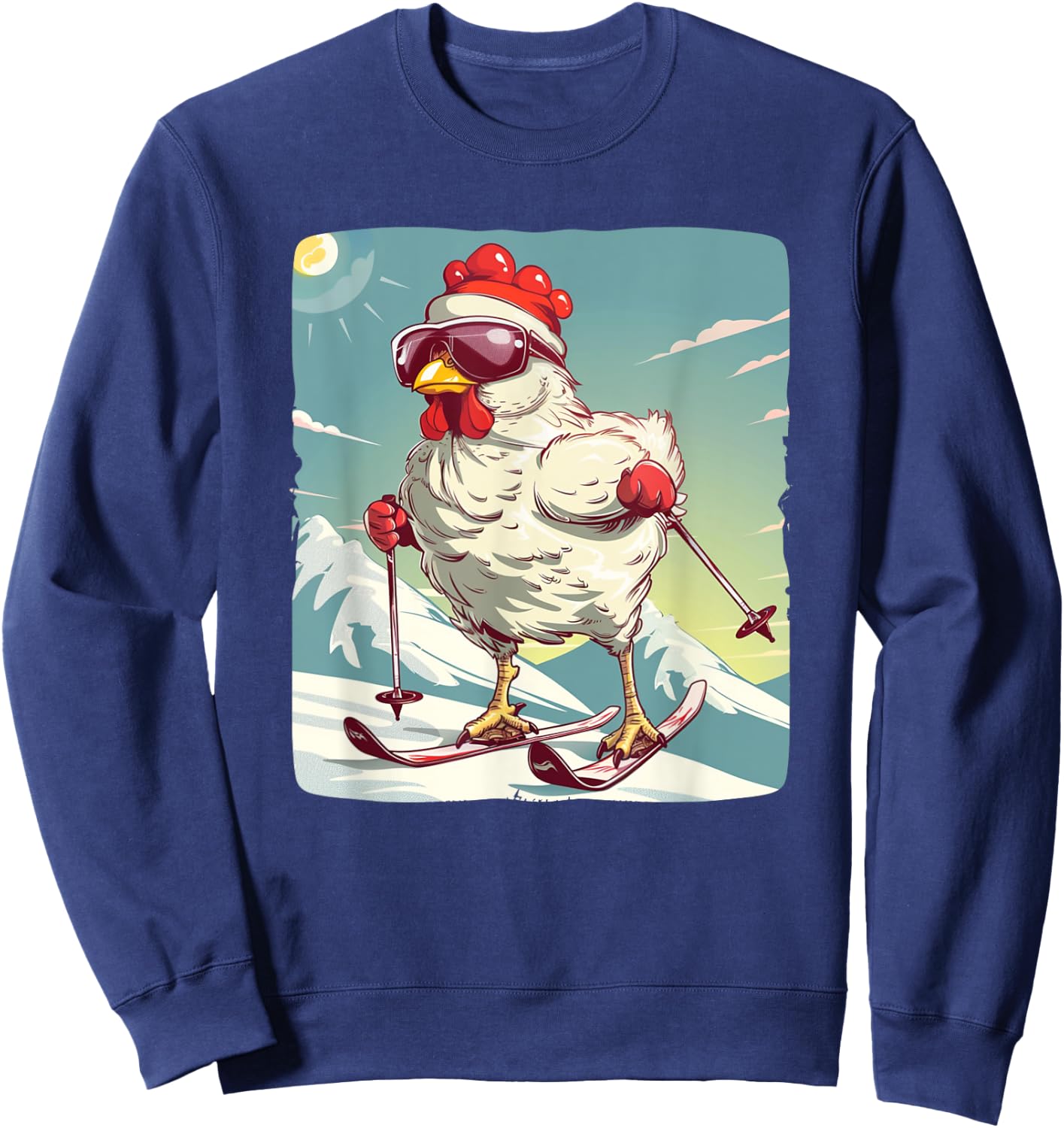 Funny Winter Chicken with Cross-country skiing Shoes Outfit Sweatshirt - Sweatshirt | Navy