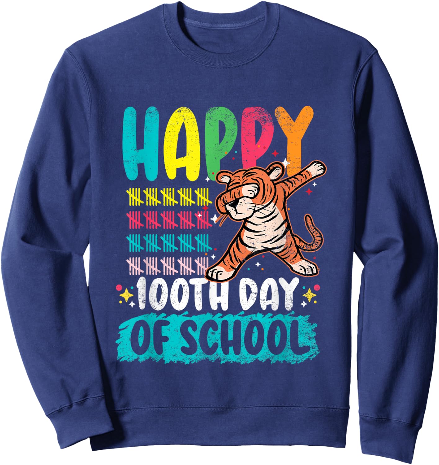 100th Day Teacher Tiger 100 Days Of School Gift Men Women Girls Kids Sweatshirt - Sweatshirt | Navy