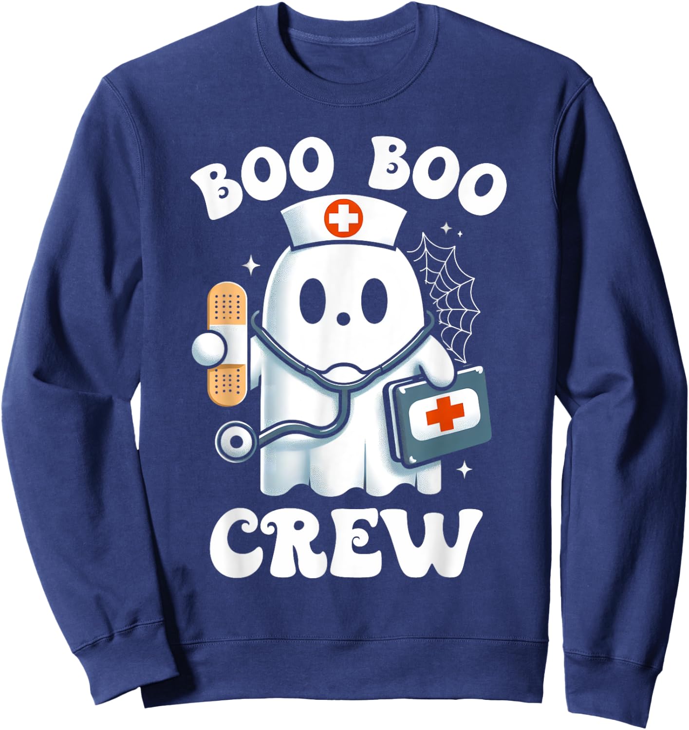 Boo Boo Crew Ghost Nurses Halloween Costume Scrub Top Women Sweatshirt - Sweatshirt | Navy