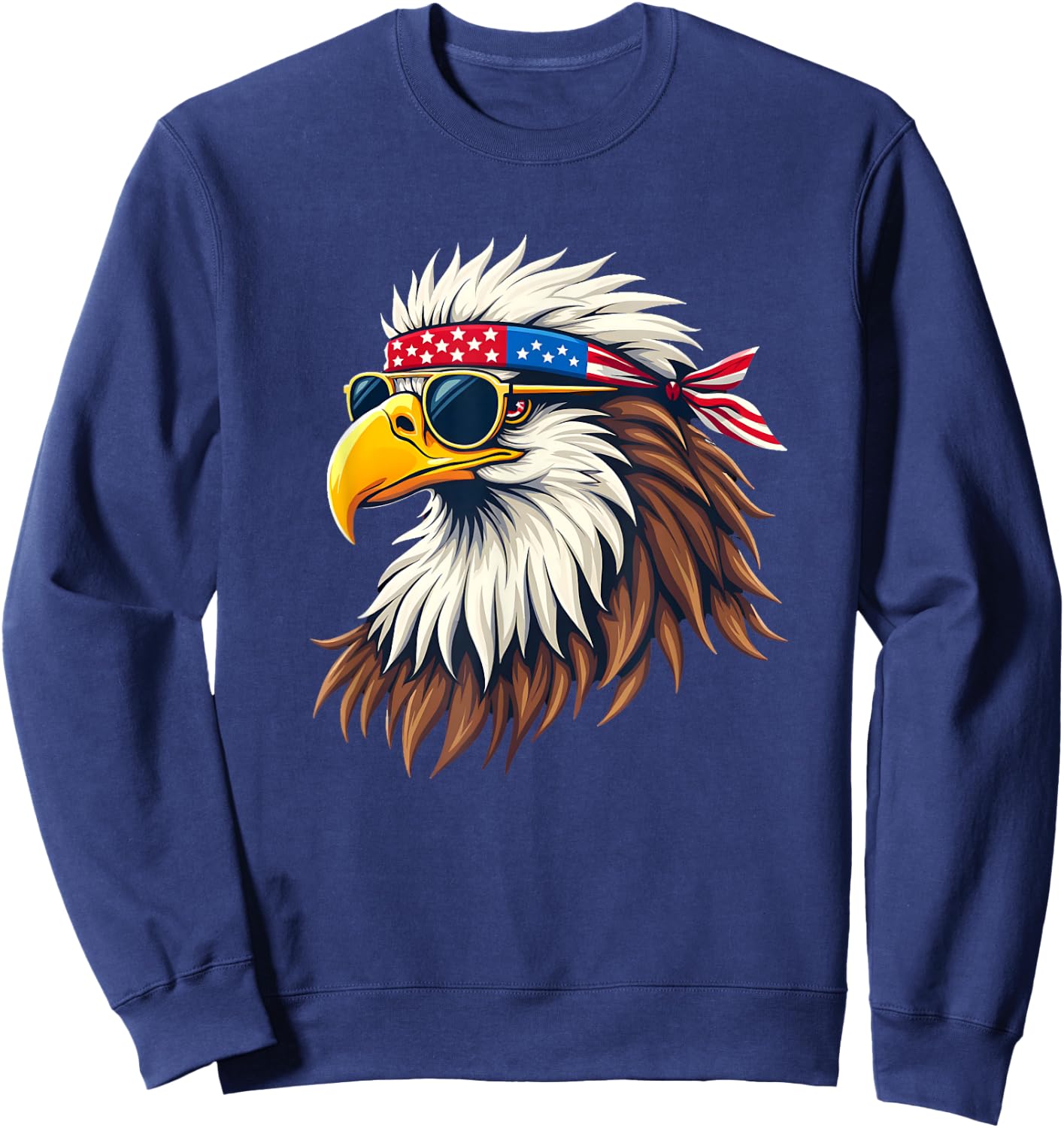 Patriotic Eagle Graphic - Retro American Flag Design Sweatshirt - Sweatshirt | Navy