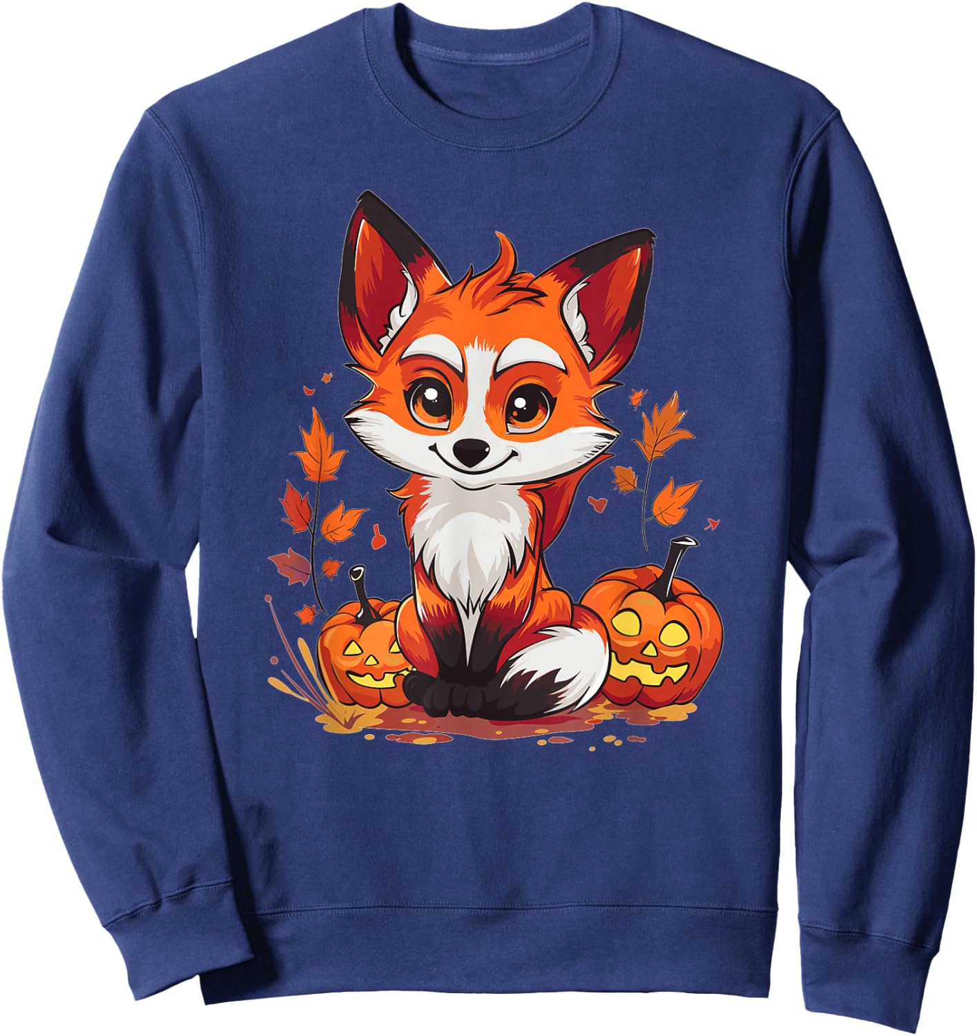 Cute Fox With Pumpkin I Halloween Sweatshirt - Sweatshirt | Navy