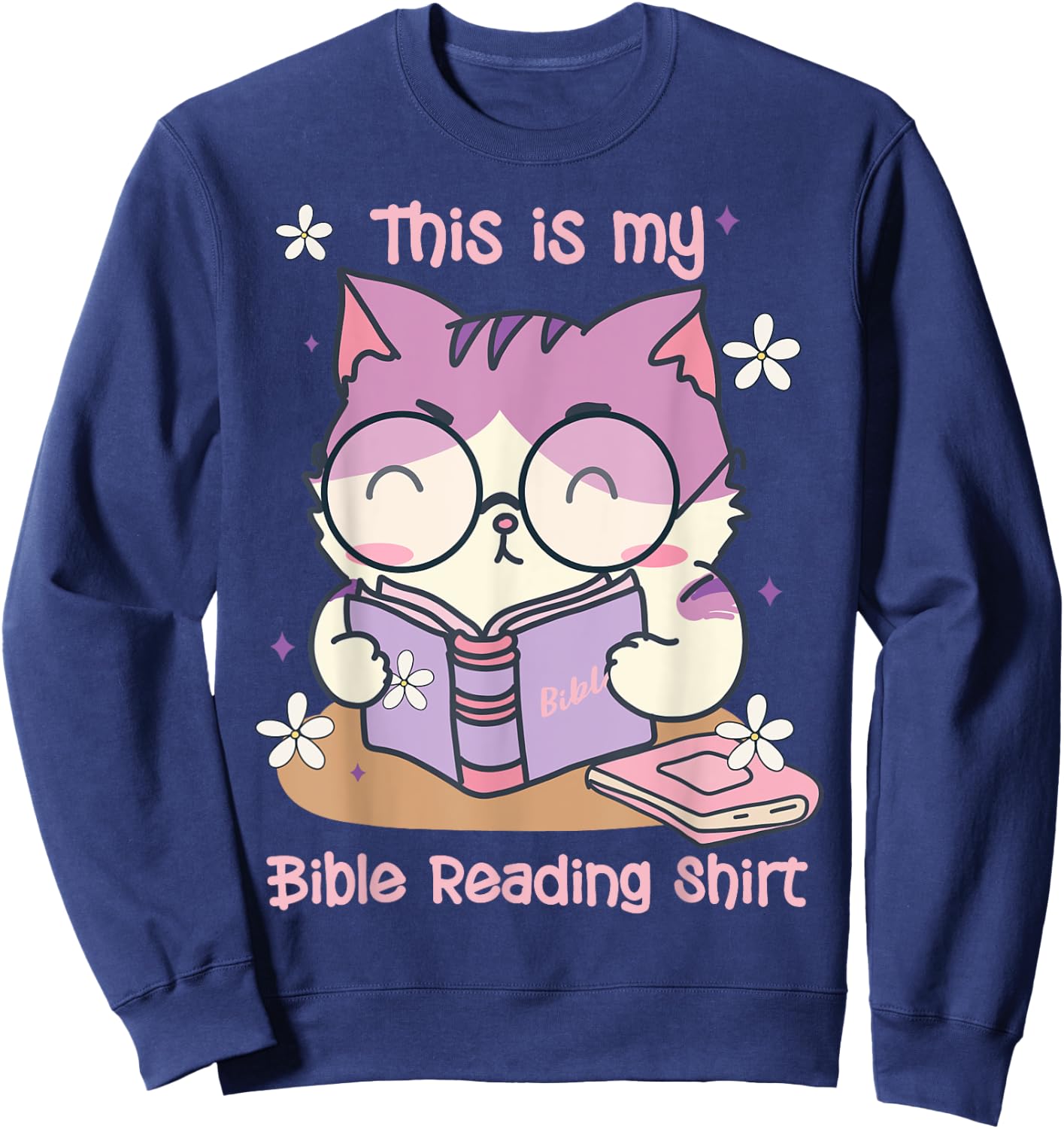 This Is For Bible Reading Cat Cute Christian Sweatshirt - Sweatshirt | Navy