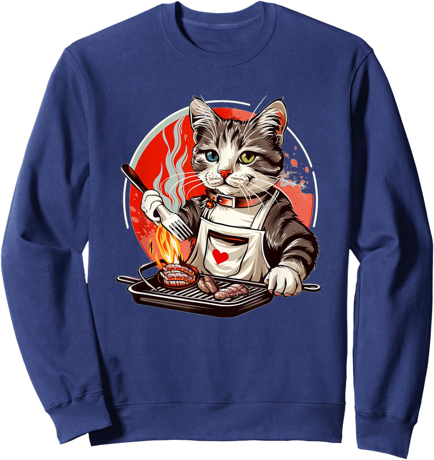 Pretty Presentation of BBQ-Loving Cat Outfit Men Women Kids Sweatshirt - Sweatshirt | Navy