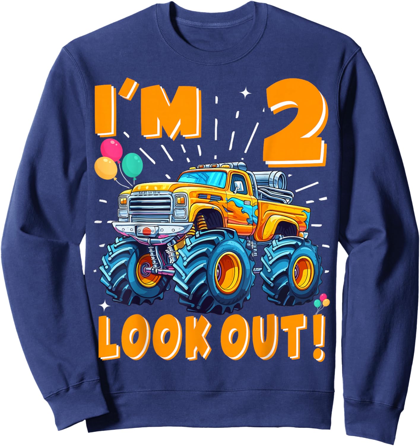 Two 2nd Birthday Boy Monster Truck Car 2 Years Old Sweatshirt - Sweatshirt | Navy