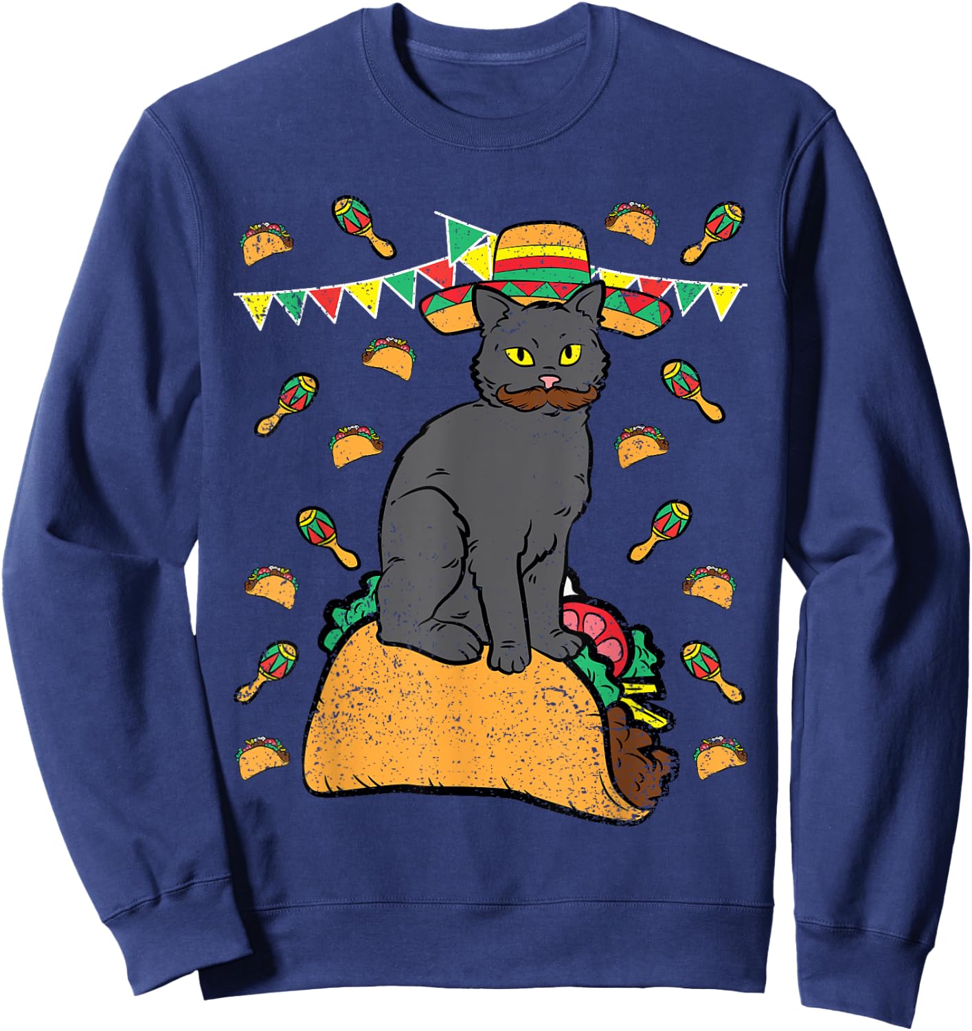 Cat Sitting Taco Cinco De Mayo Mexican Food Fiesta Party Sweatshirt - Sweatshirt | Navy