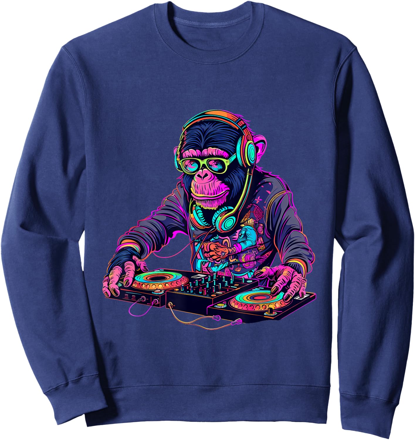 DJ Monkey Turntable DJ Monkey Techno House Beatmaker EDM Sweatshirt - Sweatshirt | Navy