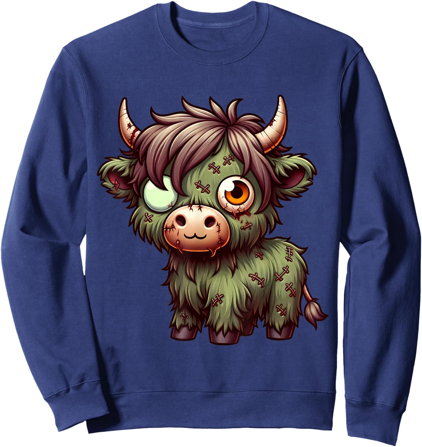 Highland Cow Zombie Halloween Farm Animal Women Girls Sweatshirt - Sweatshirt | Navy