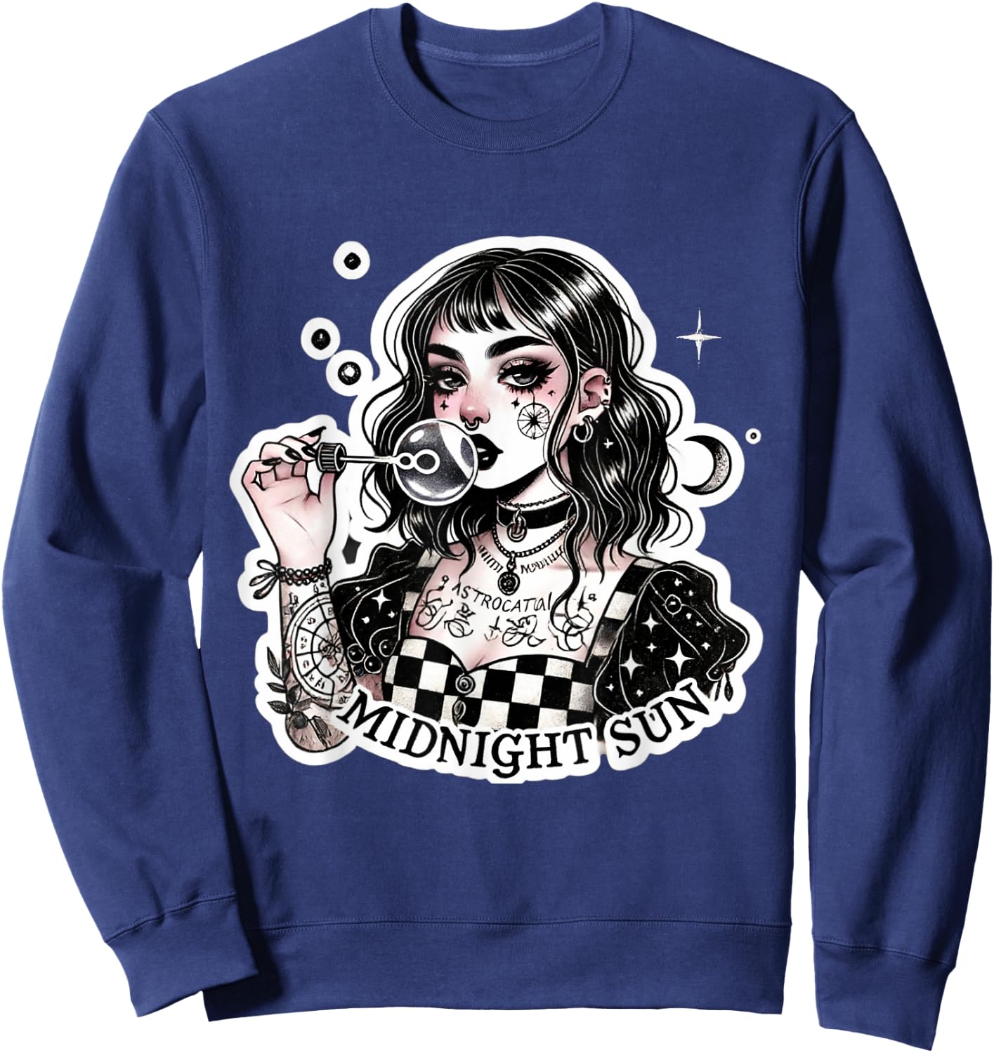 Cute Tattooed Goth Girl with Soap Bubbles Grunge Punk Egirl Sweatshirt - Sweatshirt | Navy