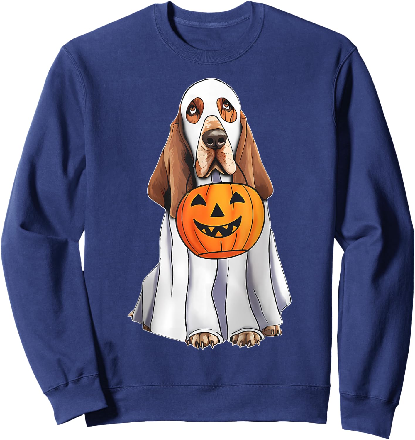Basset Hound Ghost Pumpkin Halloween Costume Fall Sweatshirt - Sweatshirt | Navy