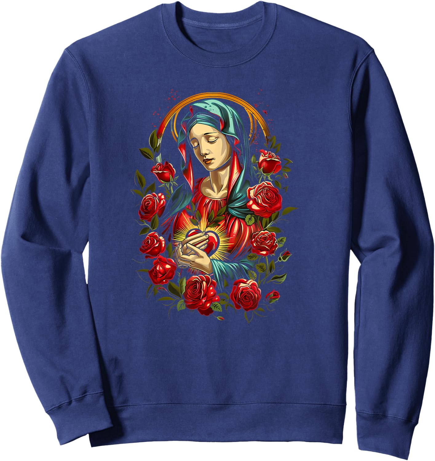 Mary Mother of God Heart of Virgin Art Deco Style Catholic Sweatshirt - Sweatshirt | Navy
