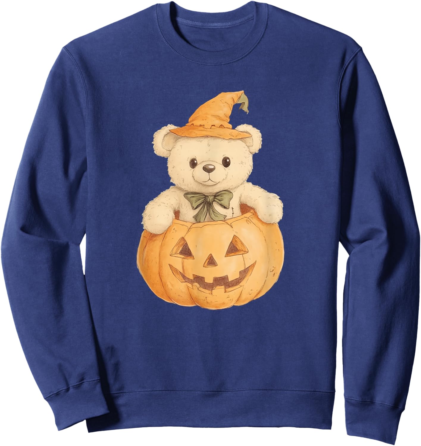Cute Teddy Bear Pumpkin, Halloween Witch, Adorable Fall Sweatshirt - Sweatshirt | Navy