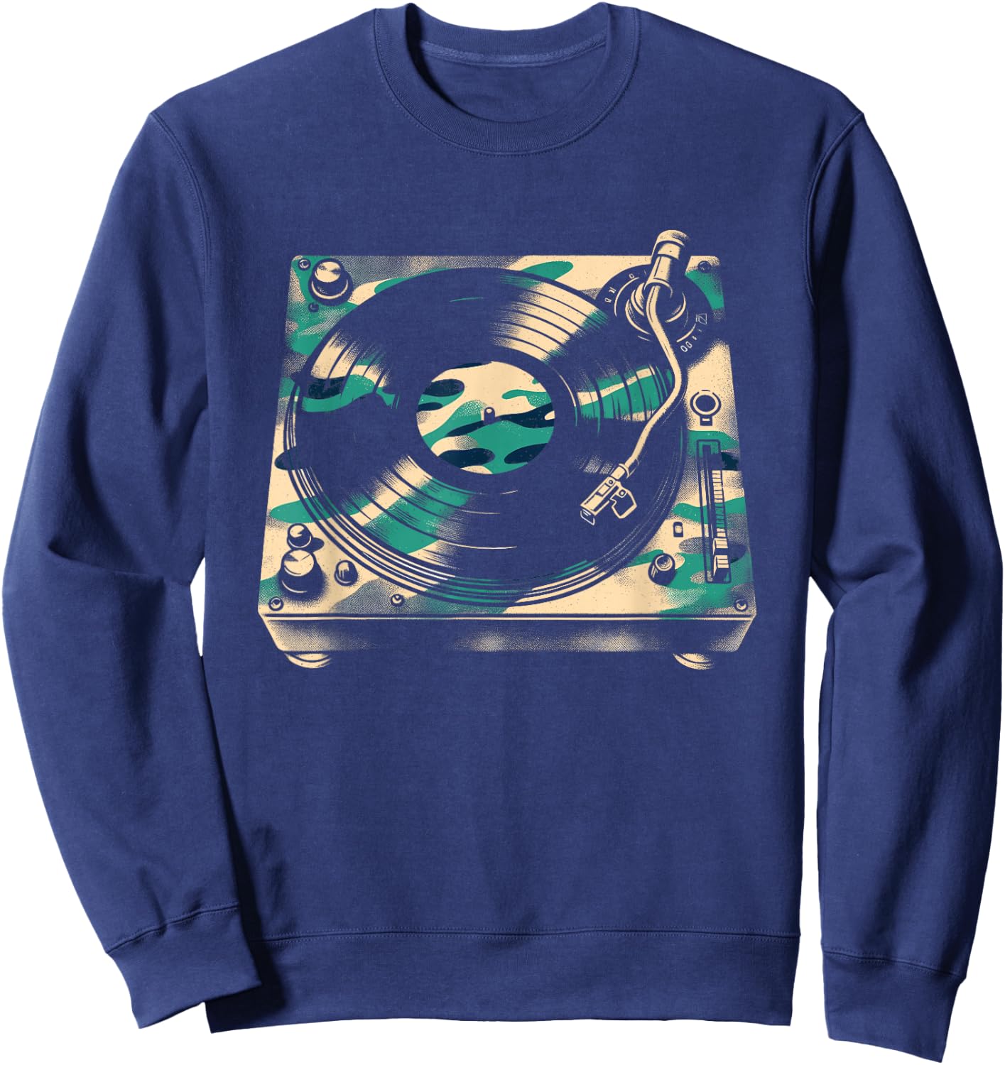 Vinyl DJ Turntable Camouflage - Vintage Music Lover Sweatshirt - Sweatshirt | Navy