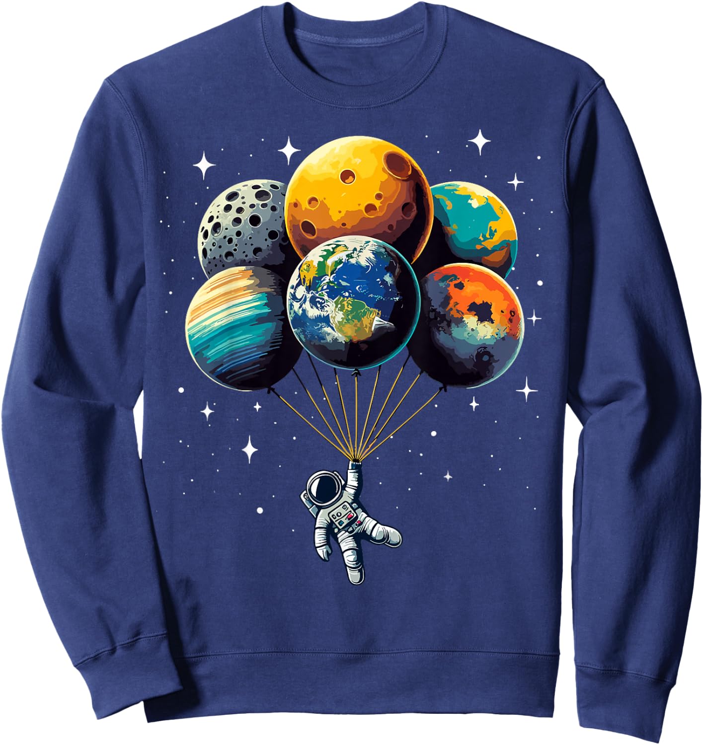 Astronaut Holding Planet Balloons Kids Solar System Space Sweatshirt - Sweatshirt | Navy