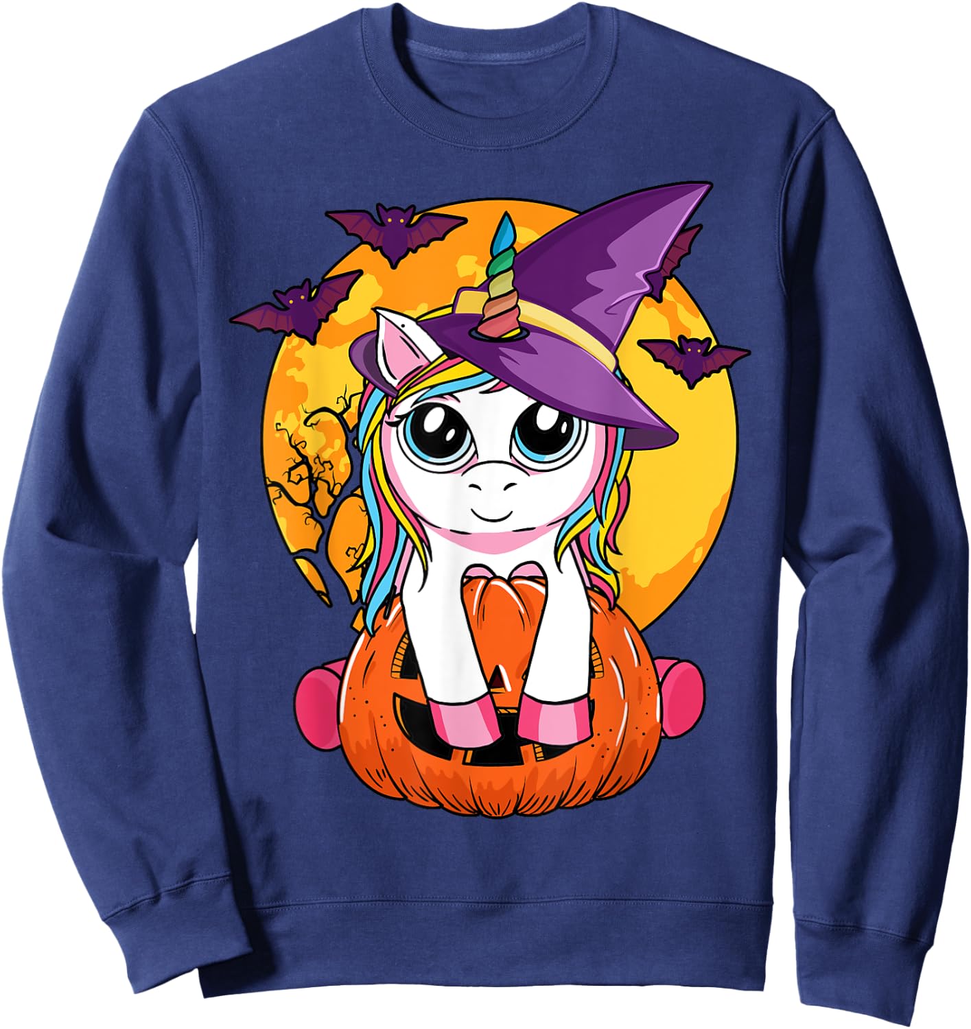 Cute Halloween Girls Kids Witchy Unicorn Halloween Sweatshirt - Sweatshirt | Navy