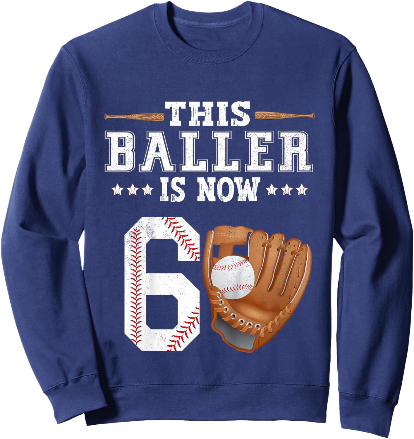 Kids Boys Baseball Birthday Age 6 sports Themed 6th Birthday Sweatshirt - Sweatshirt | Navy
