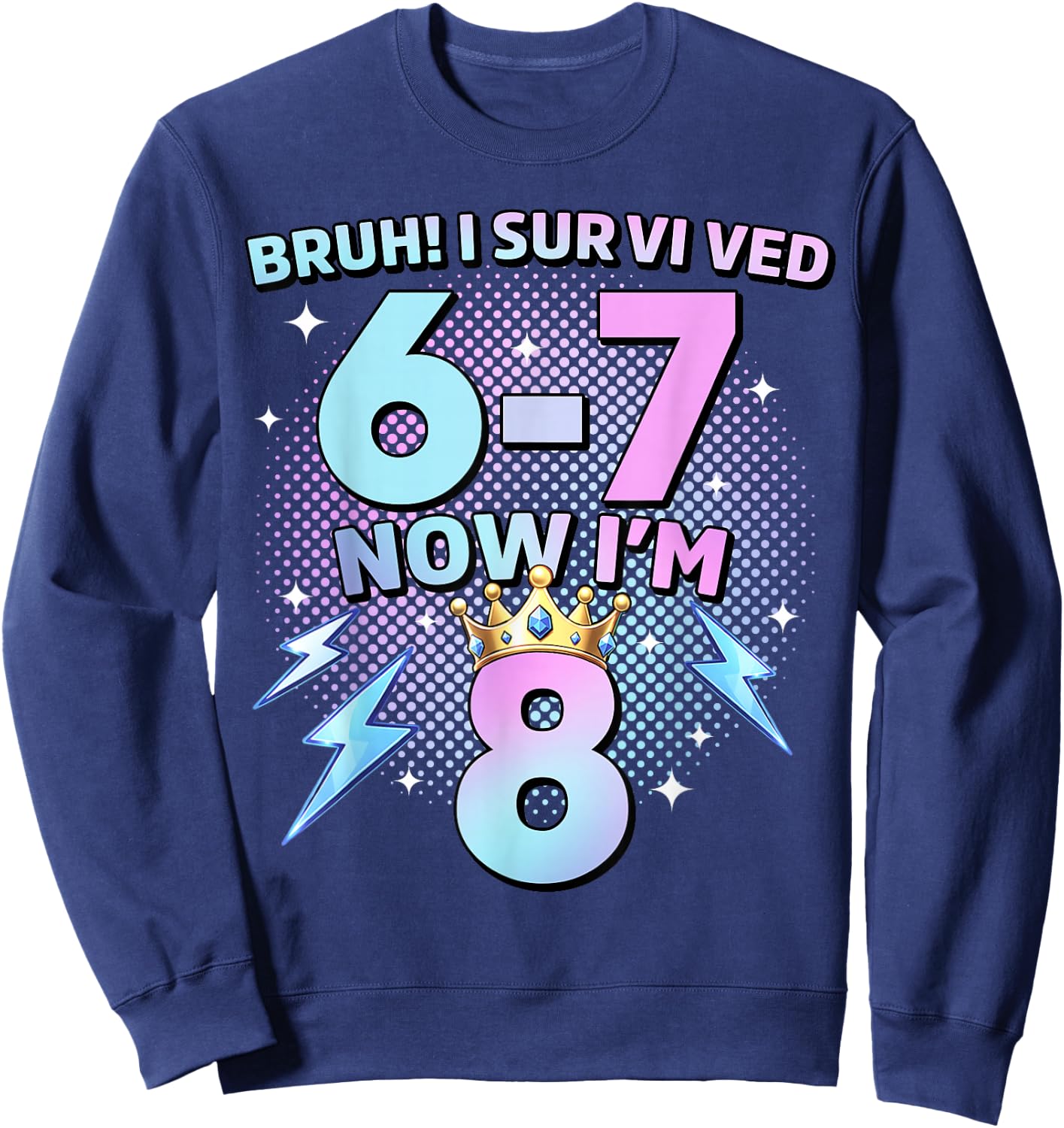 Bruh I Survived 6-7 Now I'm 8 Birthday Girls 67 K-pop Girl Sweatshirt - Sweatshirt | Navy