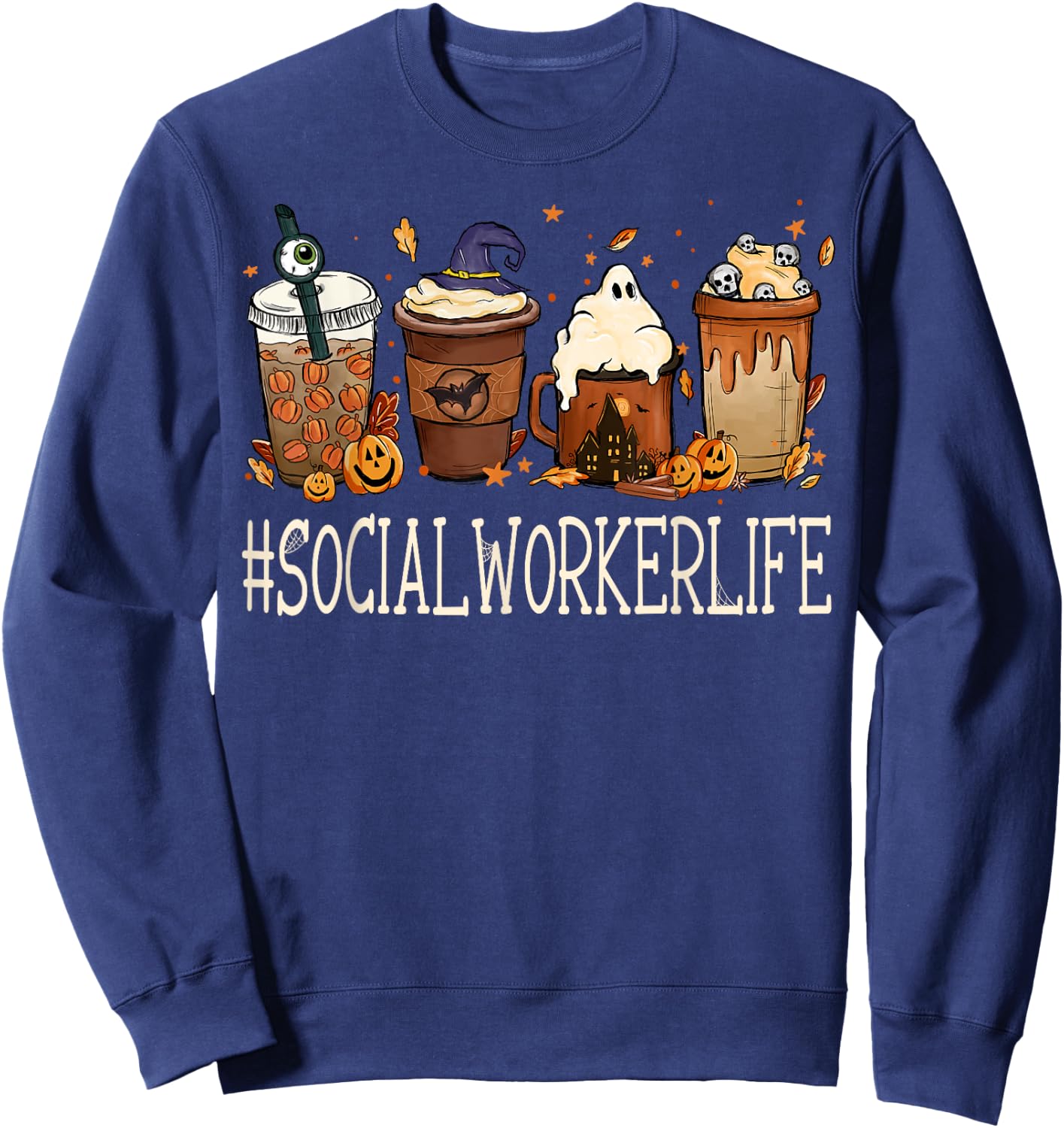 Social Worker Horror Fall Coffee Halloween Pumpkin Autumn Sweatshirt - Sweatshirt | Navy