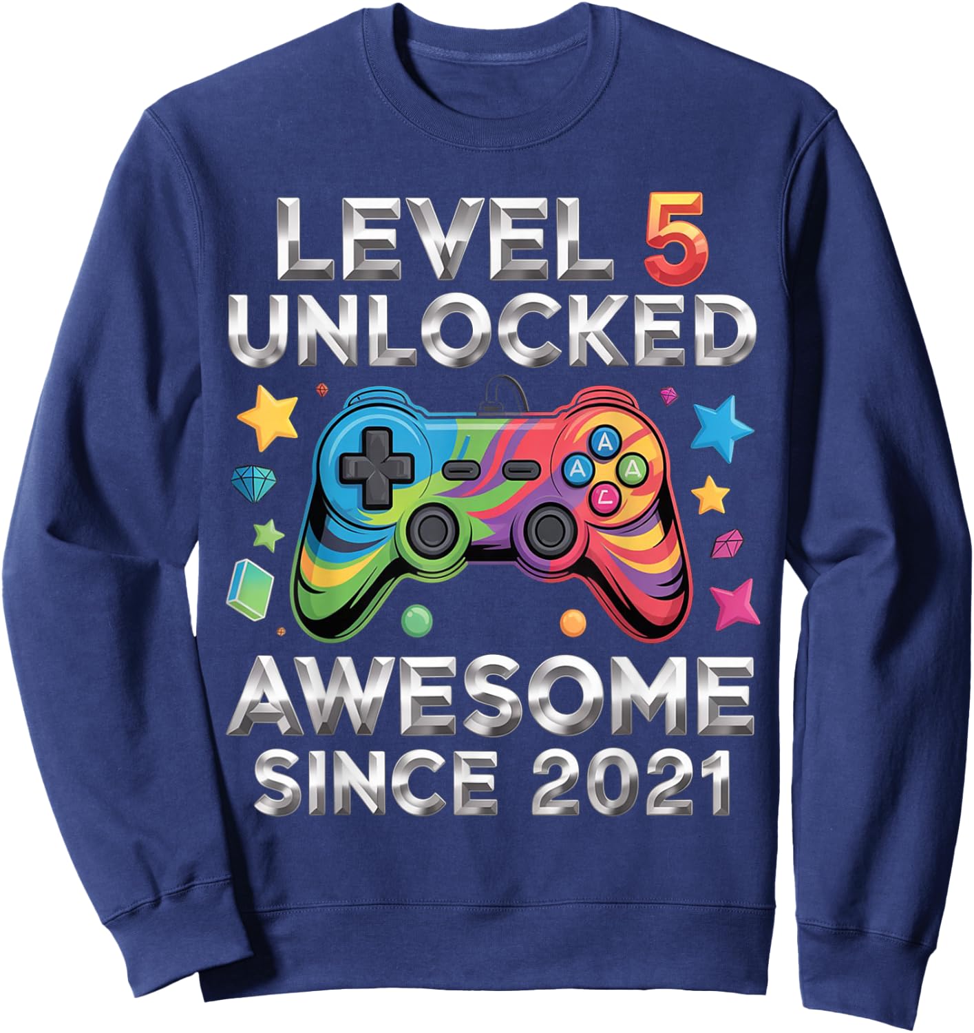 Level 5 Unlocked Awesome Since 2021 5th Birthday Gaming Sweatshirt - Sweatshirt | Navy