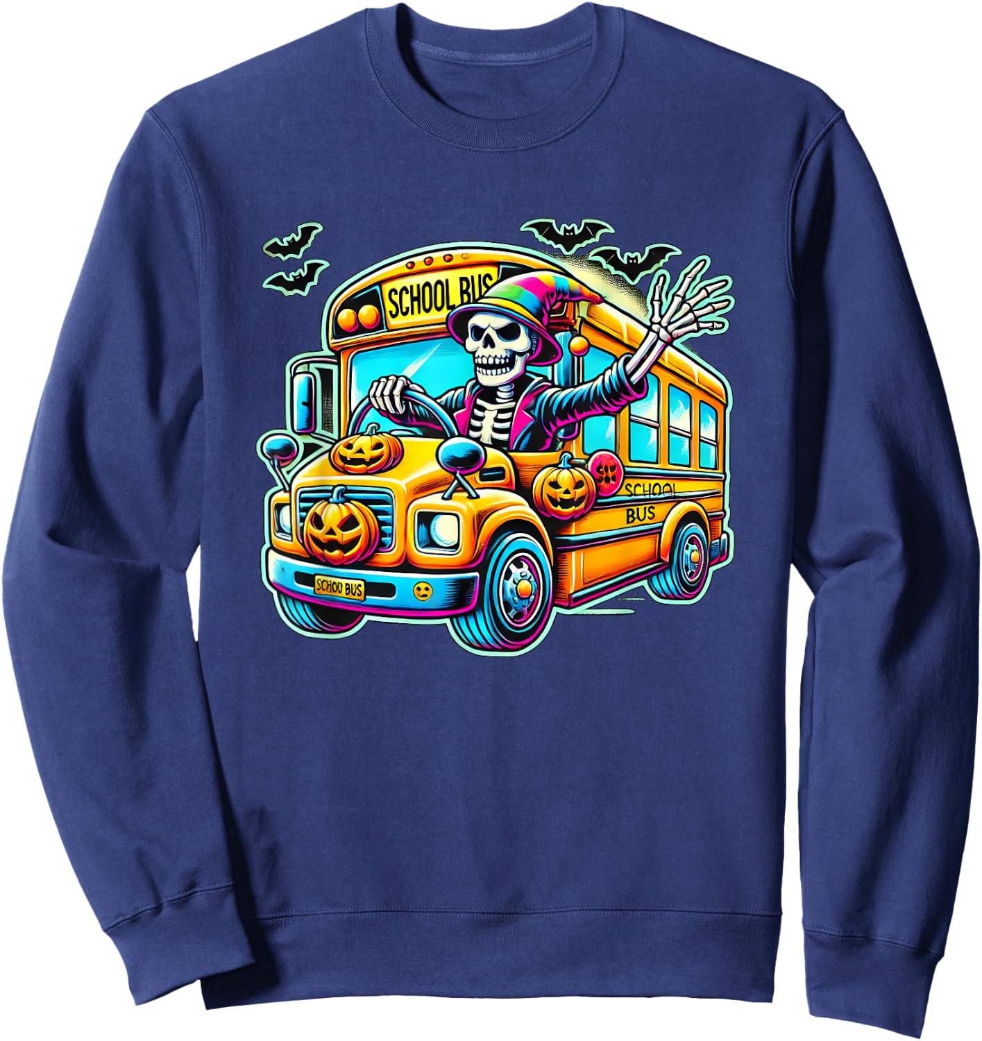 Halloween Skeleton School Bus Driver Sweatshirt - Sweatshirt | Navy