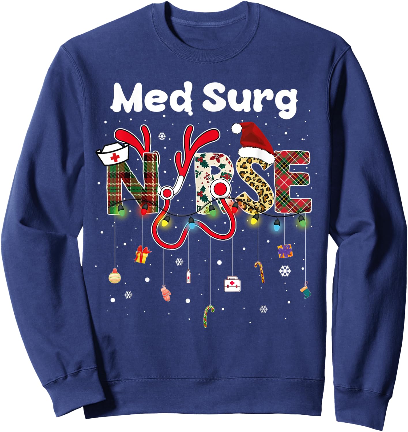 Med Surg Nurse christmas santa hat nursing X-Mas Pajama Sweatshirt - Sweatshirt | Navy