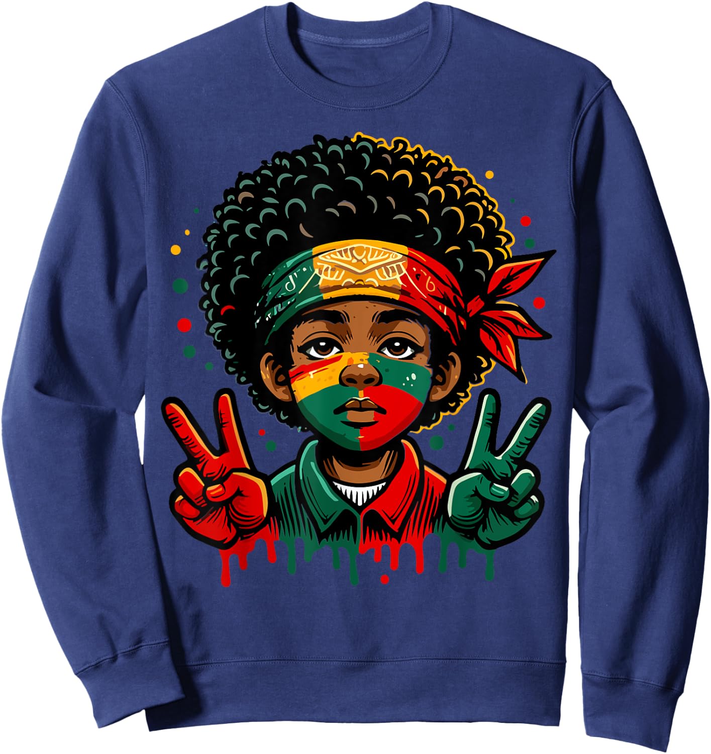 Juneteenth African American Black History Face Peace Sign Sweatshirt - Sweatshirt | Navy