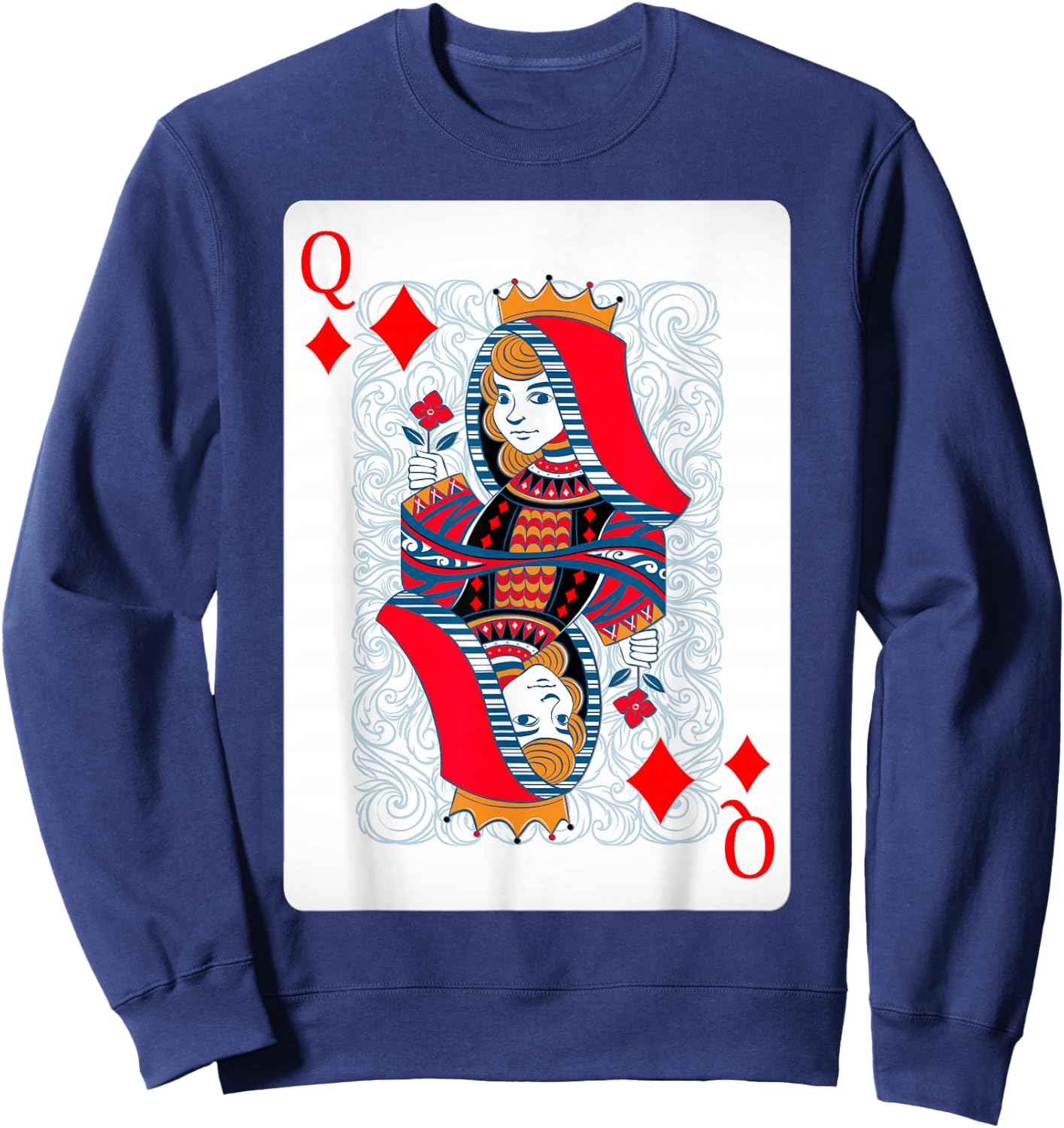 Queen Of Diamonds Playing Cards Shirt Easy Halloween Costume Sweatshirt - Sweatshirt | Navy
