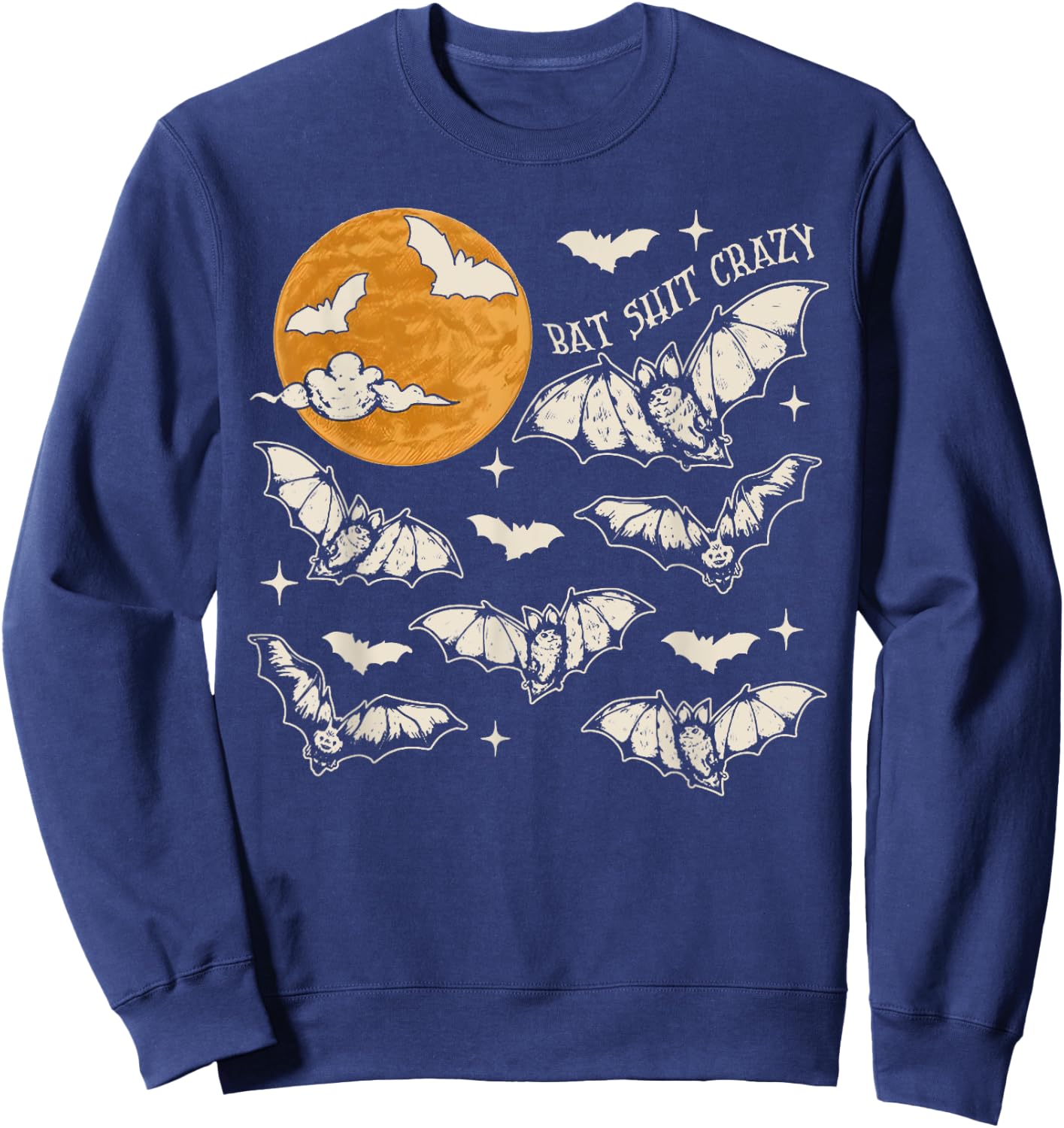 Bat Shit Crazy Funny Halloween Spooky Season Retro Moon Sweatshirt - Sweatshirt | Navy