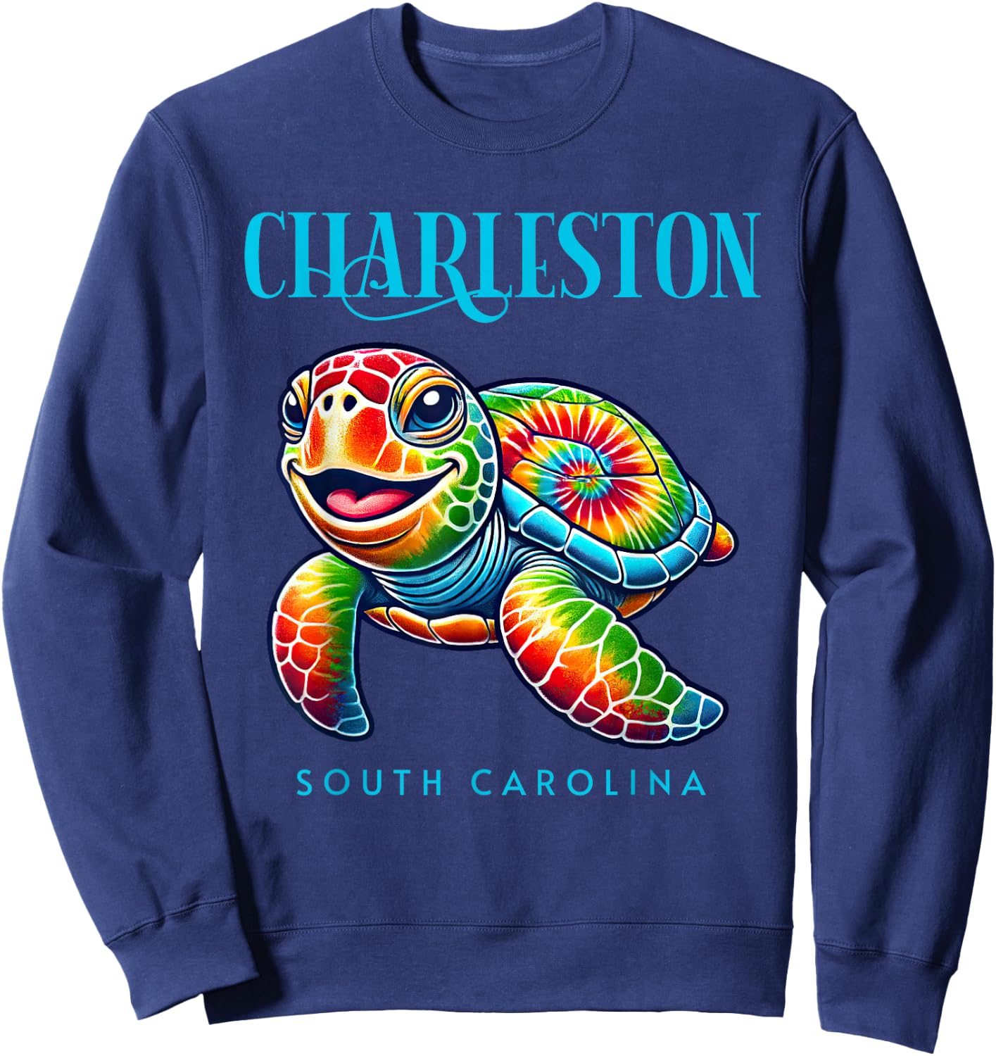 Charleston South Carolina Smiling Tie Dye Sea Turtle Sweatshirt - Sweatshirt | Navy