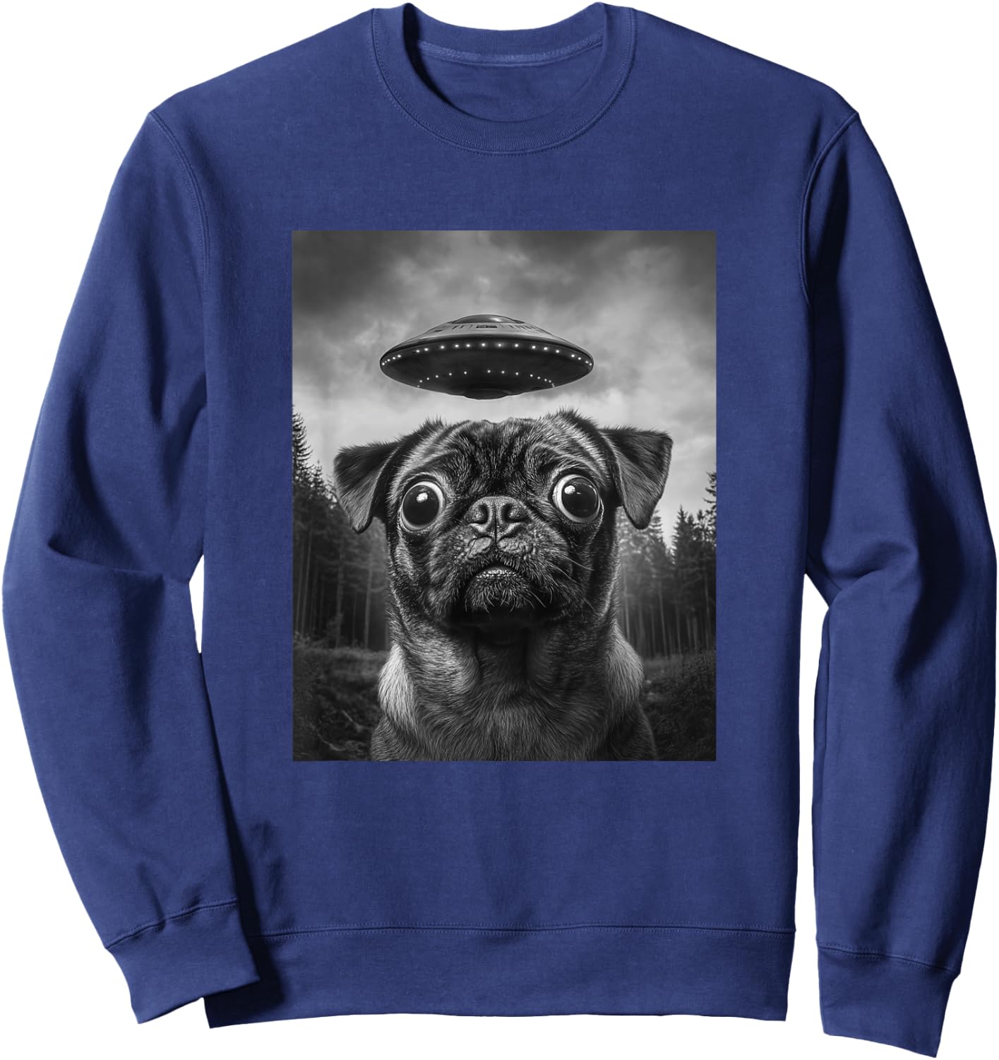 Funny Alien Pug Selfie with UFO Sweatshirt - Sweatshirt | Navy