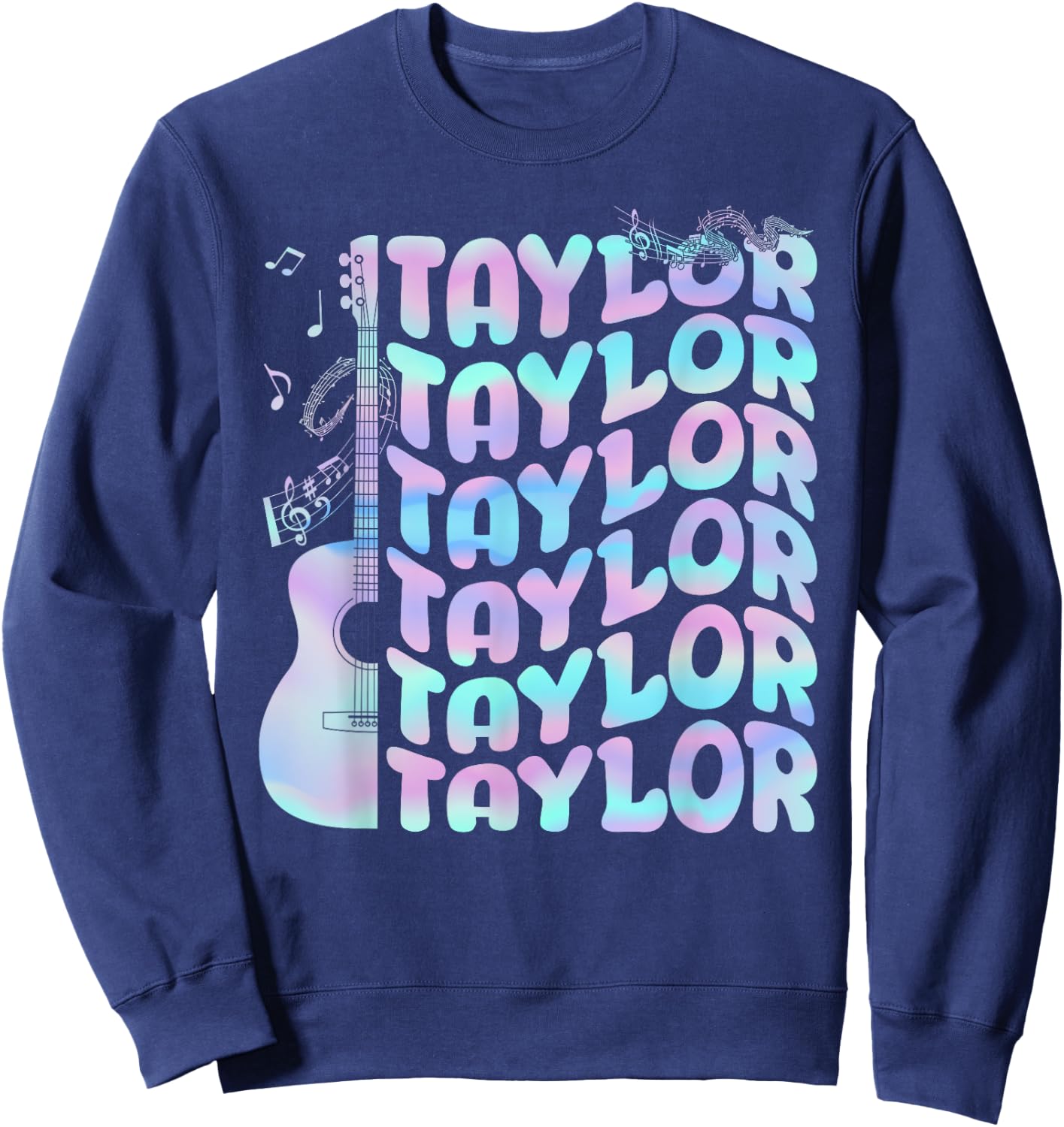 Taylor First Name I Love Taylor Personalized Groovy Tie Dye Sweatshirt - Sweatshirt | Navy