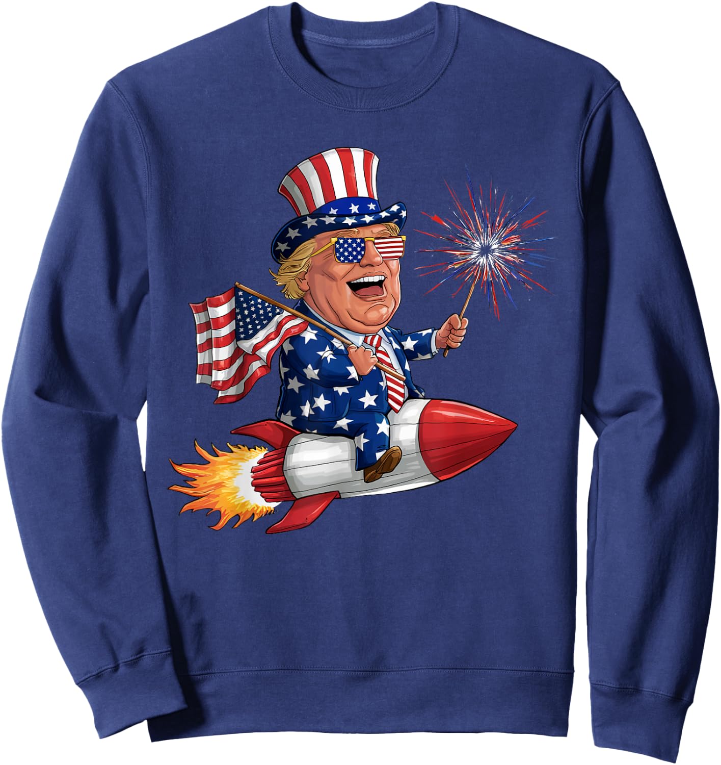Donald Trump 2024 Happy 4th Of July Trump American Flag Women Men Sweatshirt - Sweatshirt | Navy