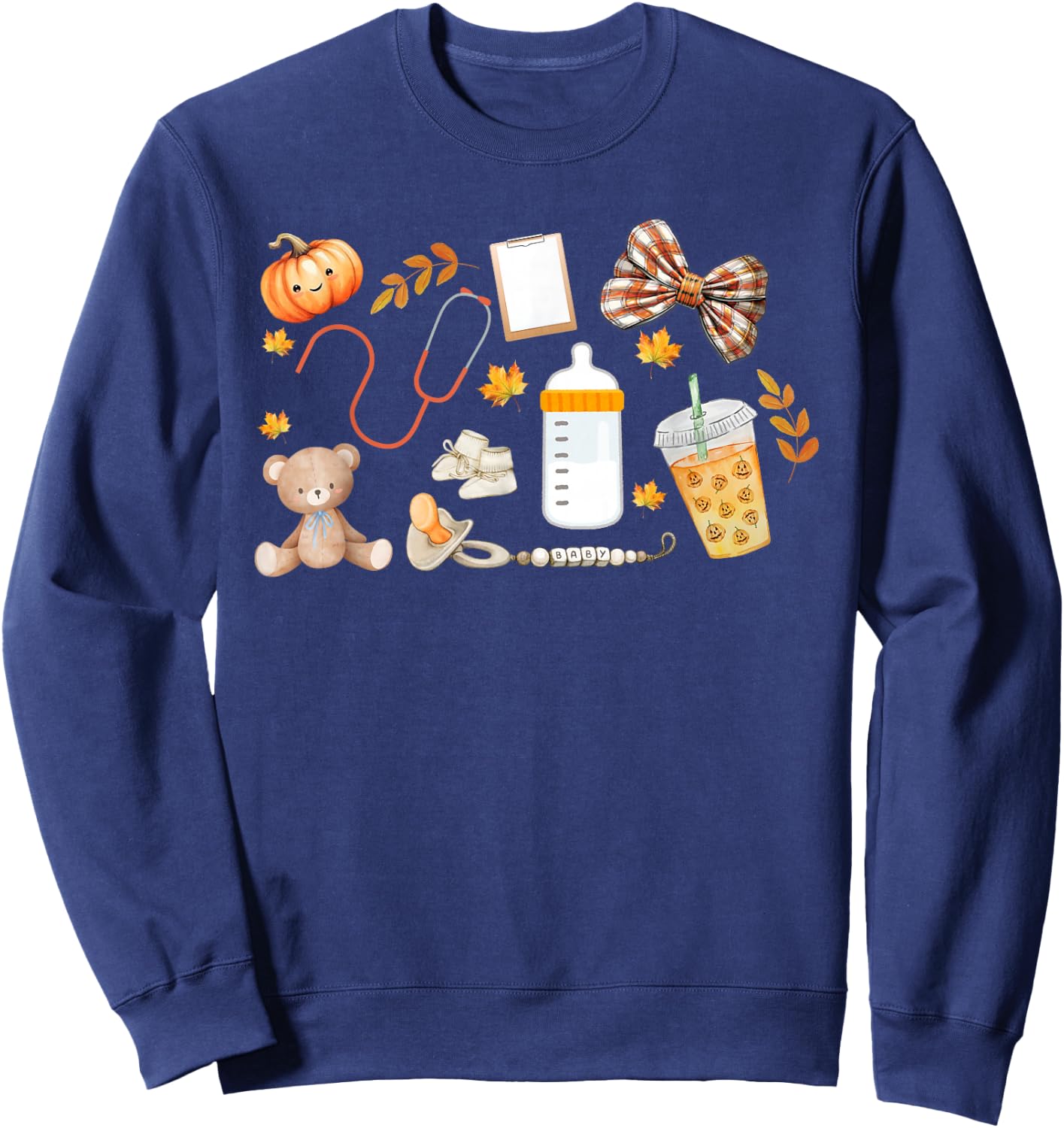 Mother Baby Nurse Fall MBU Thanksgiving Team Nursery Nurse Sweatshirt - Sweatshirt | Navy