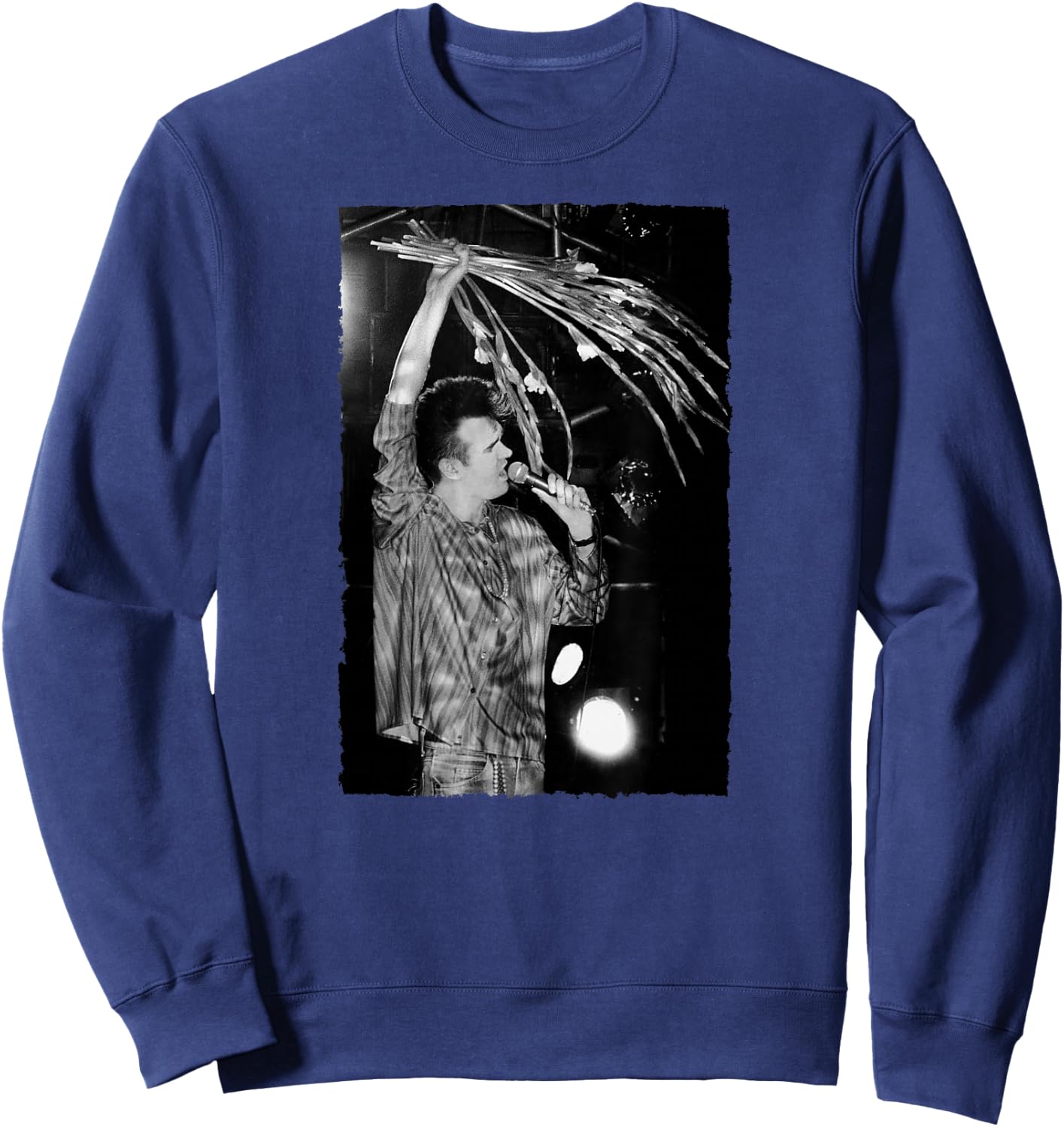 Morrissey of The Smiths Live with Flowers by Stephen Wright Sweatshirt - Sweatshirt | Navy