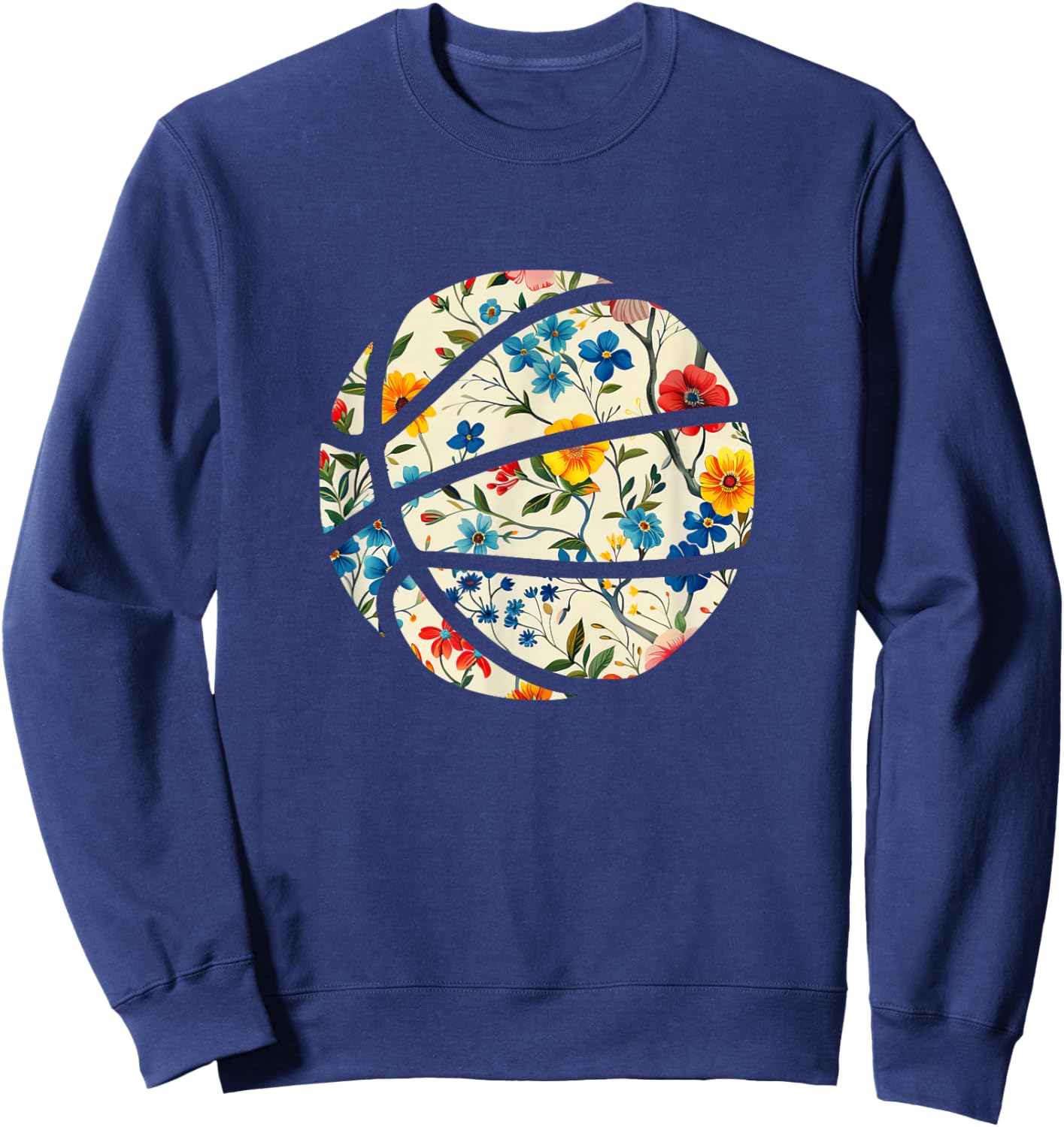 Basketball Silhouette Flowers Botanical Floral Sweatshirt - Sweatshirt | Navy