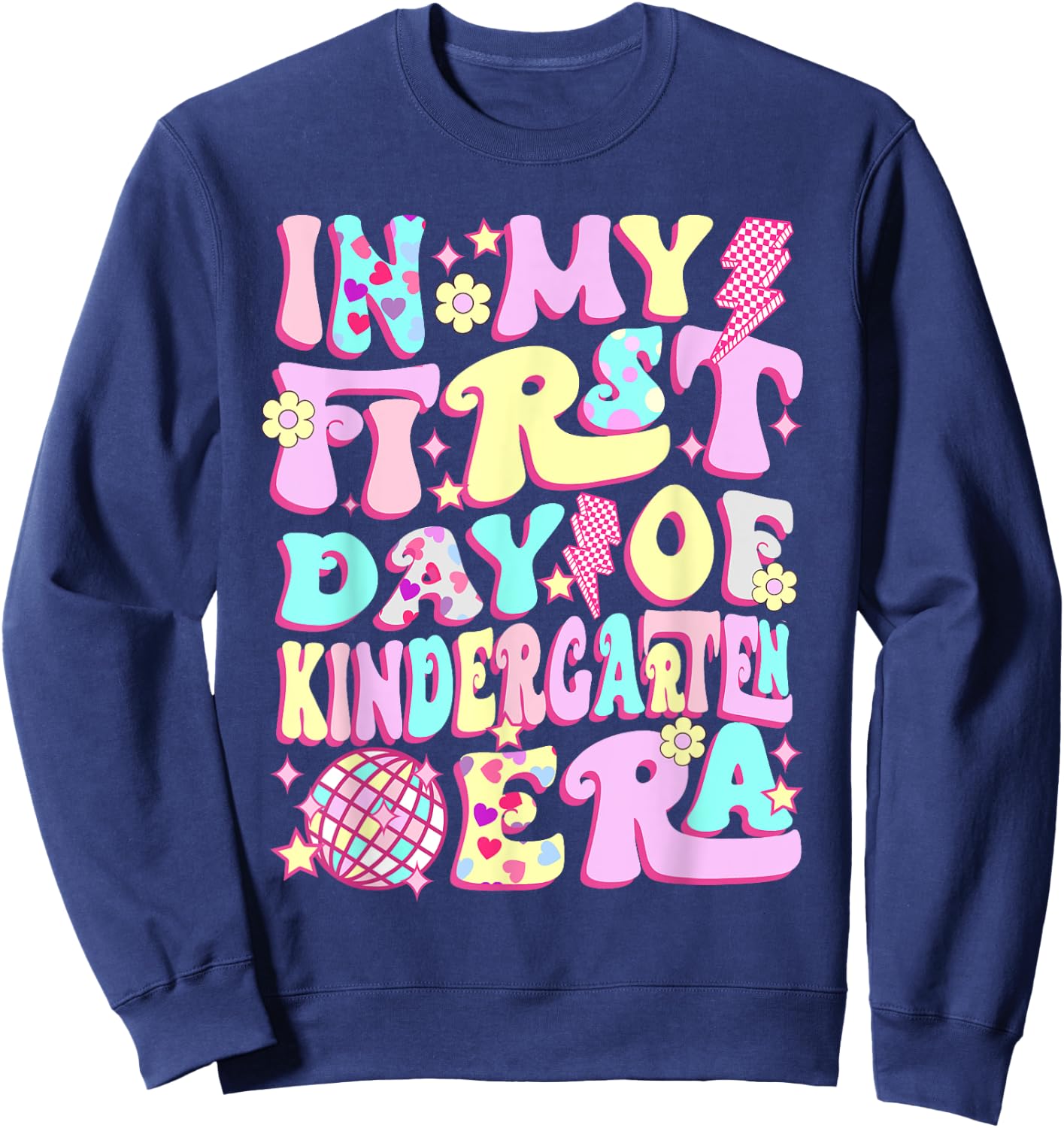 Groovy In My First Day Kindergarten Era Back To School Girls Sweatshirt - Sweatshirt | Navy