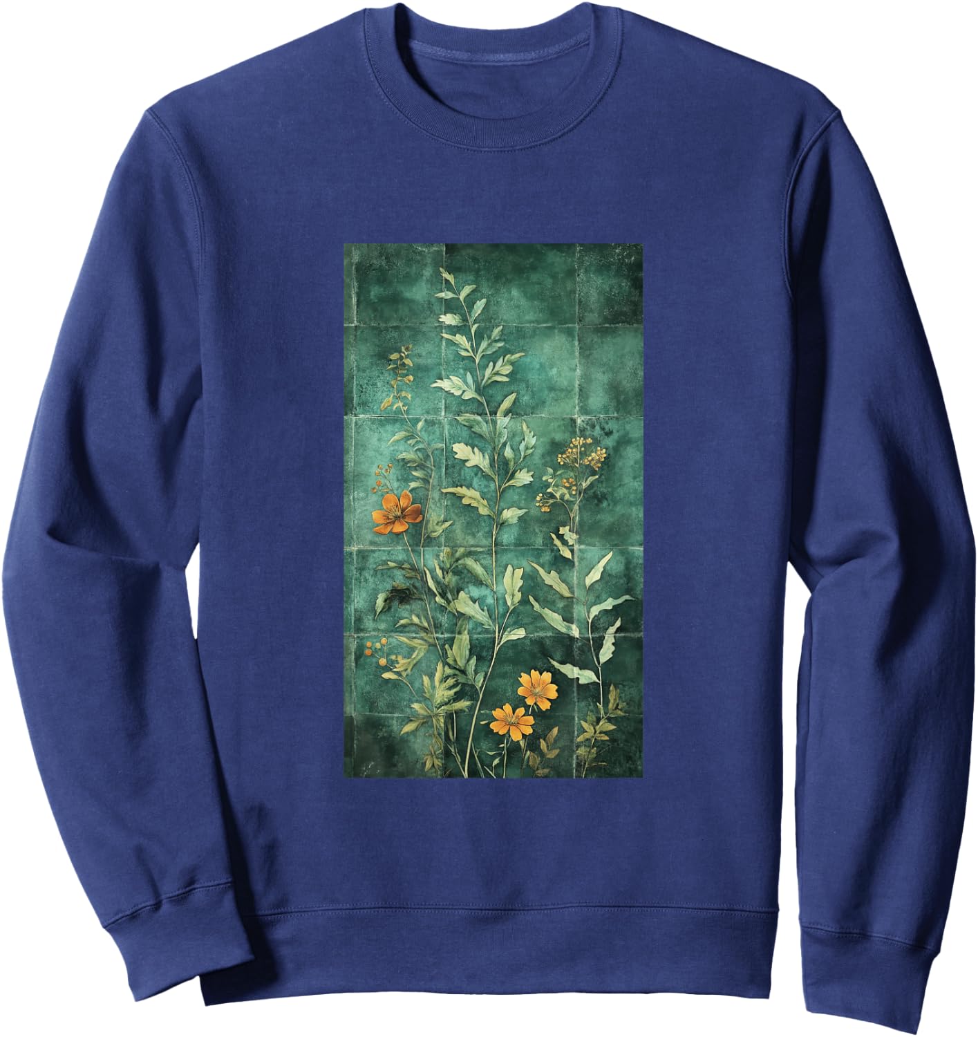 Vibrant Mosaic Tiles Floral Botanical Floral Sweatshirt - Sweatshirt | Navy