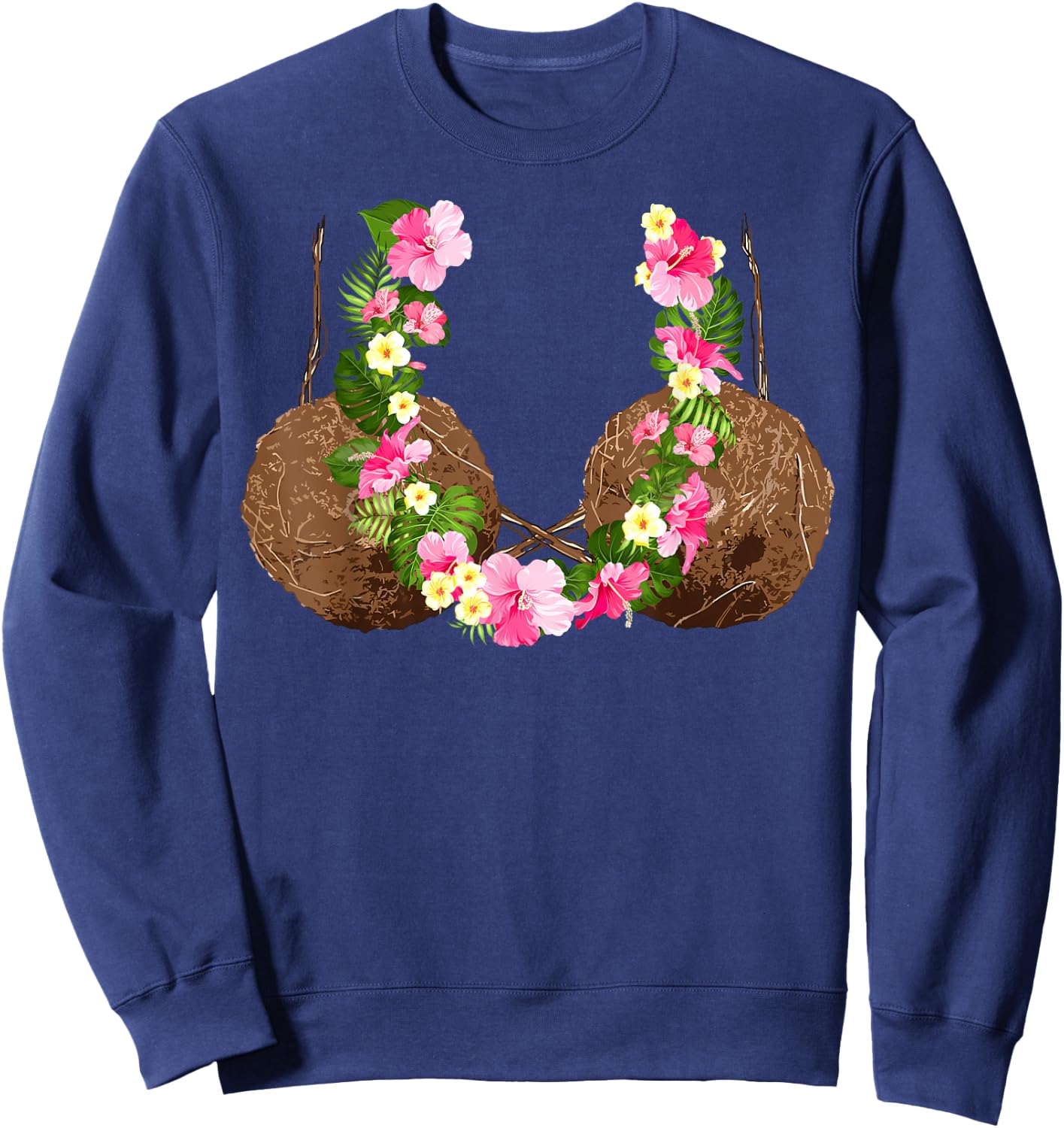 Funny Coconut Bra Hawaiian Tropical Beach Vibes Summer Girls Sweatshirt - Sweatshirt | Navy