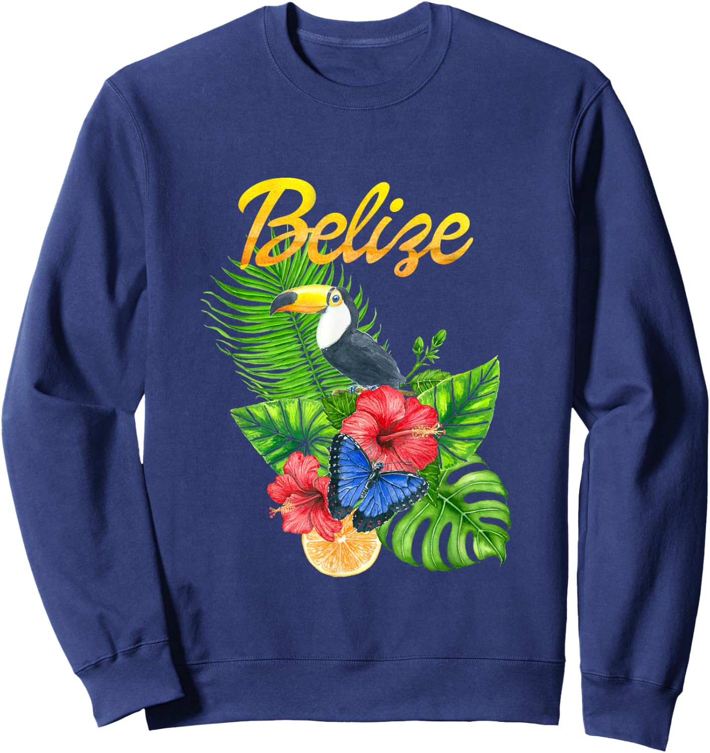 Toucan Bird Tropical Flowers Belize Travel Souvenir Sweatshirt - Sweatshirt | Navy