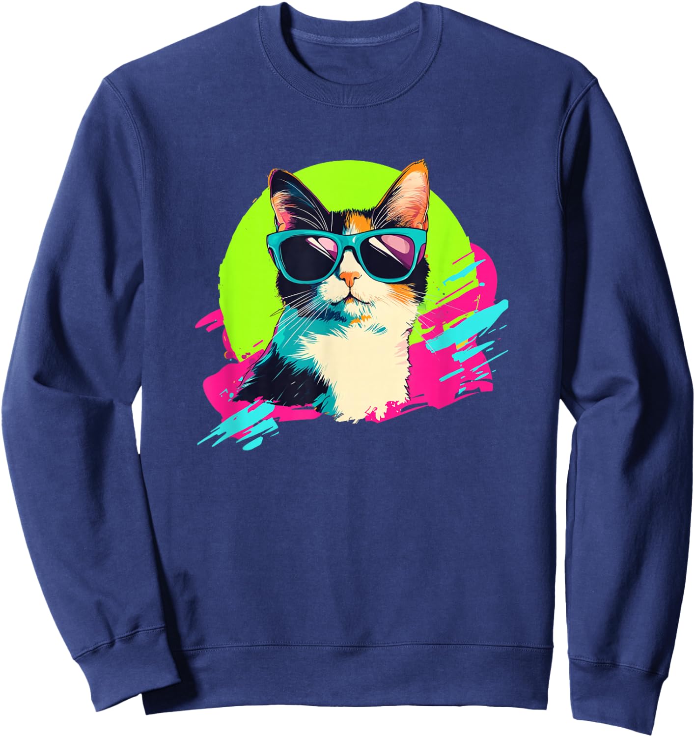 Kid Kitty Retro Vintage 80s 90s Calico Cat Lover Sweatshirt - Sweatshirt | Navy