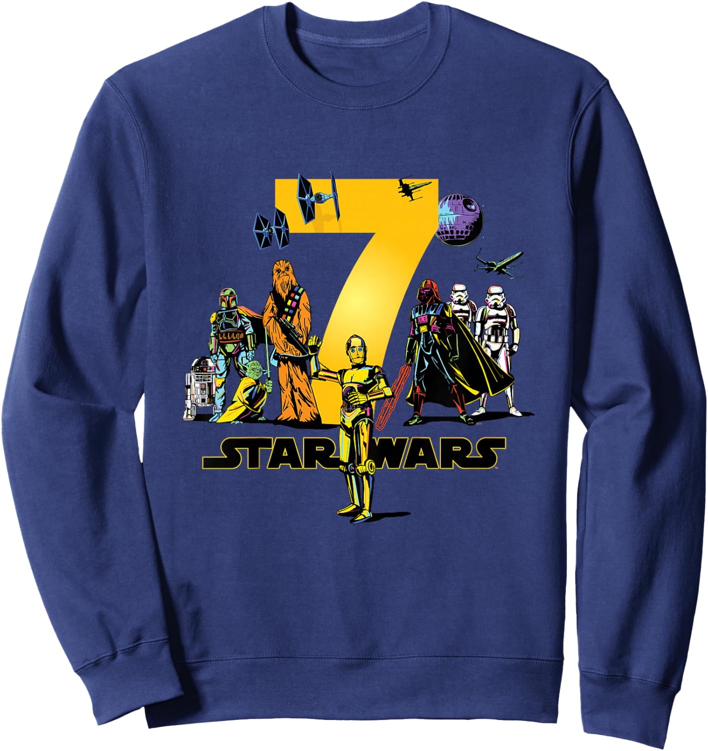 Star Wars Classic Characters Seventh Birthday 7 Years Old Sweatshirt - Sweatshirt | Navy