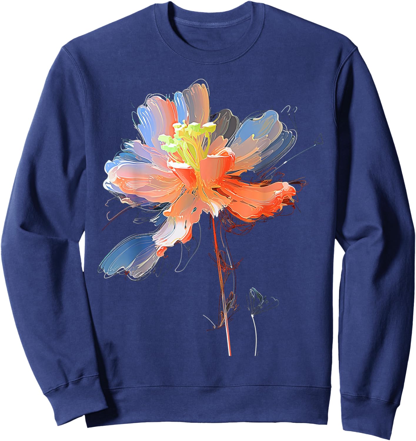 Flower Painting Graphic Artwork Art Flower Sweatshirt - Sweatshirt | Navy