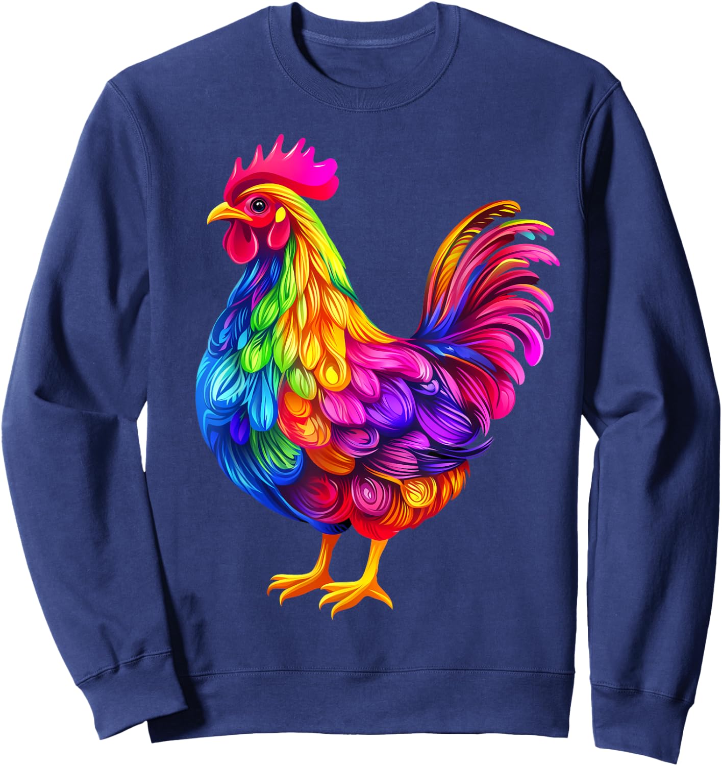 Colorful Chicken Farm Animal Lover Women Black Sweatshirt - Sweatshirt | Navy