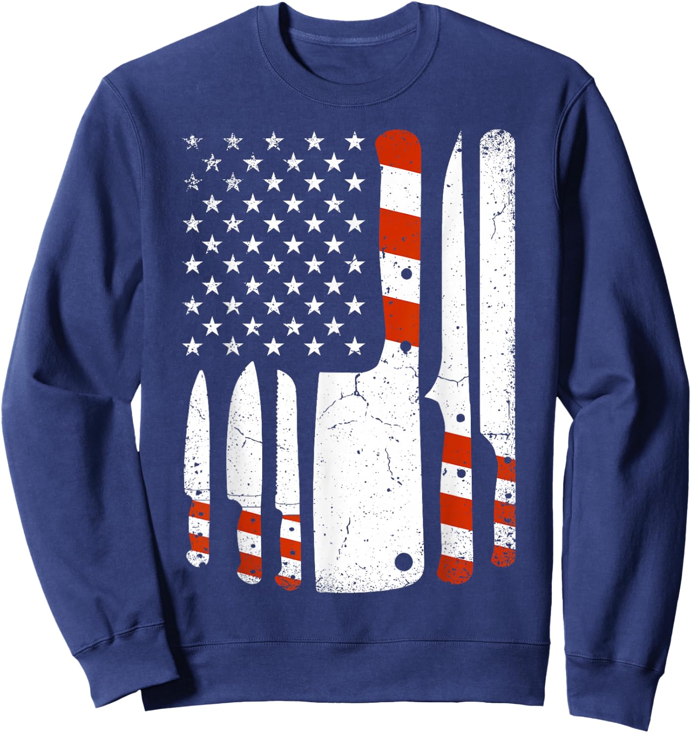 Chef Knives Cooking Utensil Cook American Flag Patriotic Women Men Sweatshirt - Sweatshirt | Navy