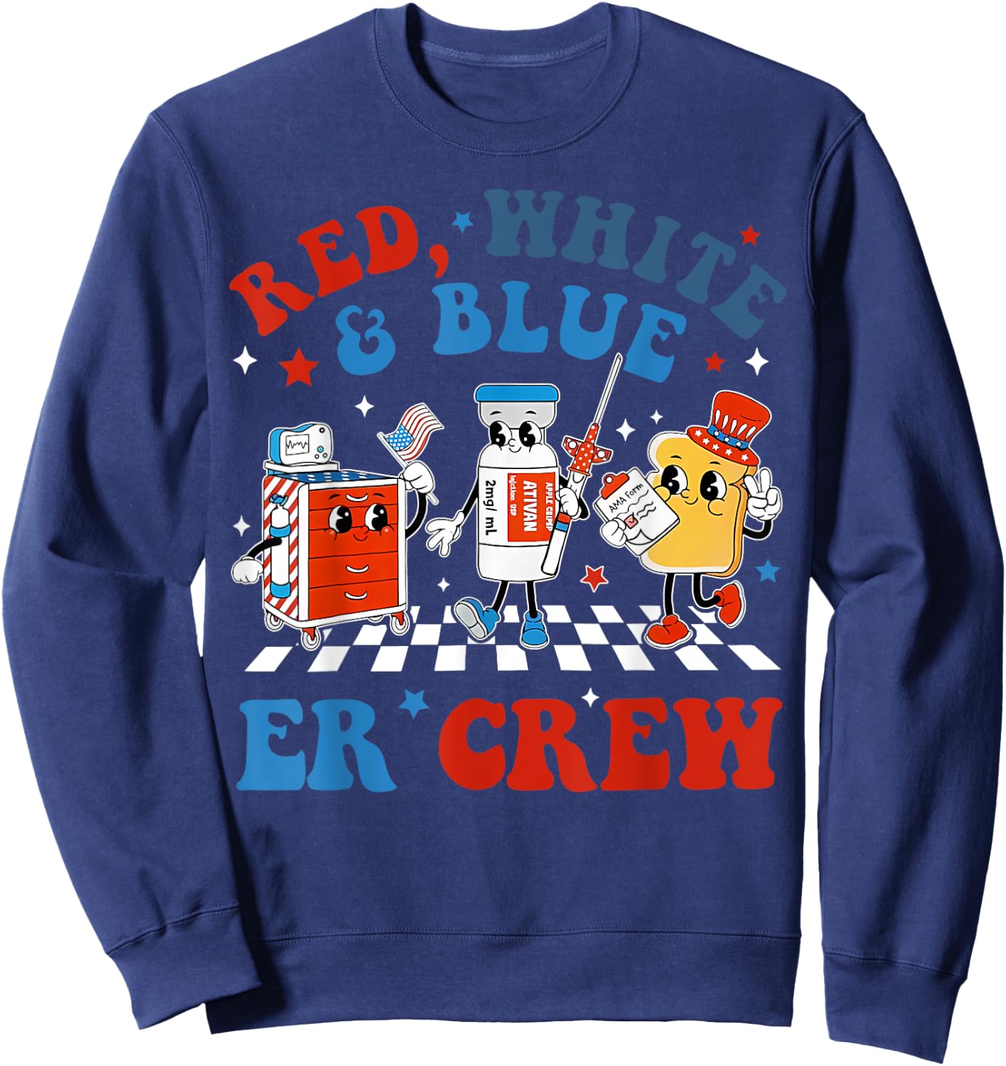 Retro Red White Blue Er Crew Emergency Room 4th Of July Sweatshirt - Sweatshirt | Navy