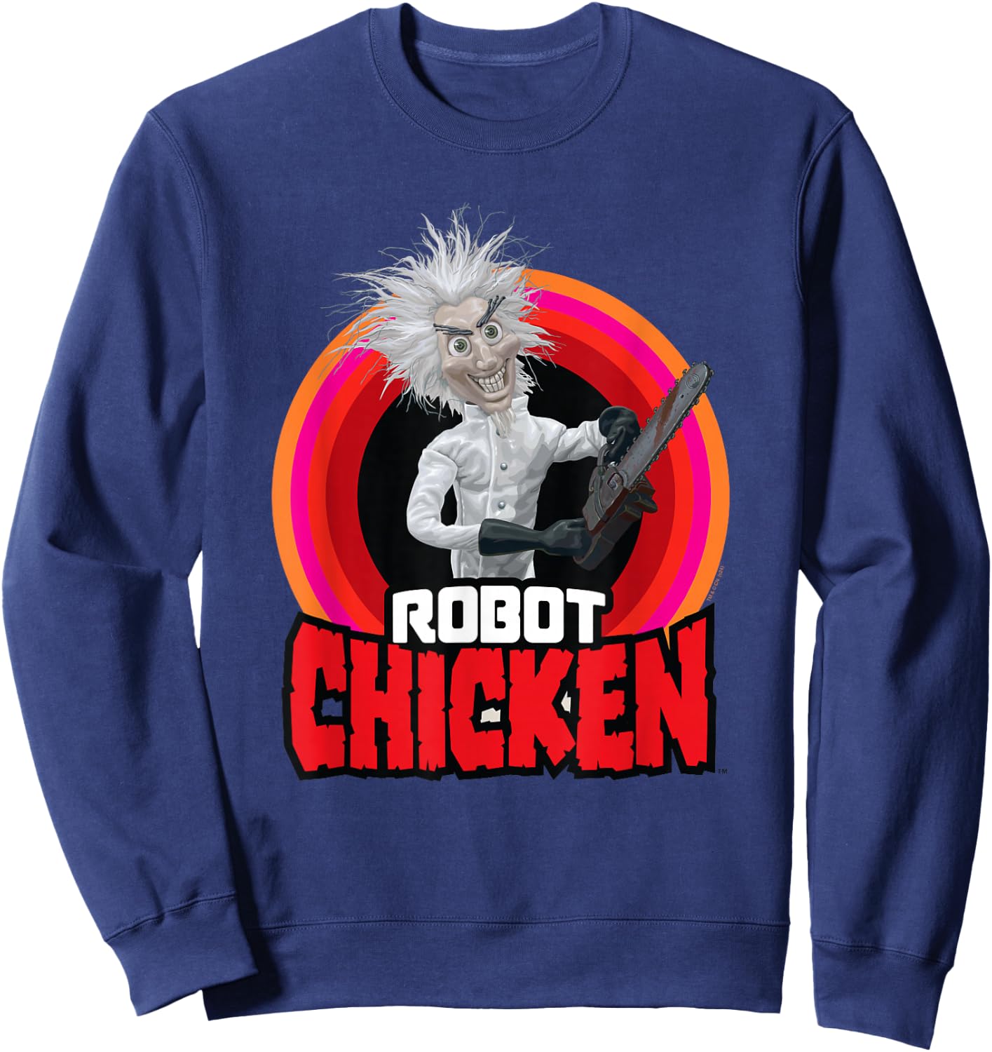 Robot Chicken Fritz Mad Scientist Chainsaw Sweatshirt - Sweatshirt | Navy