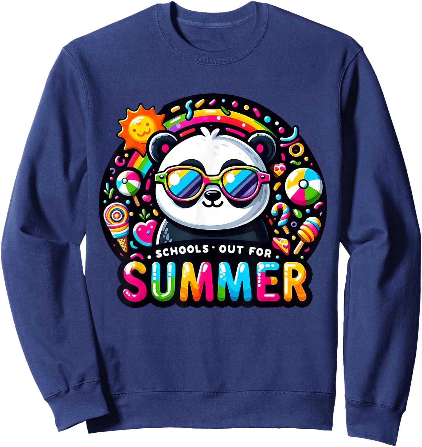 Cute Panda Last Day of School Teacher Schools Out For Summer Women Kids Sweatshirt - Sweatshirt | Navy