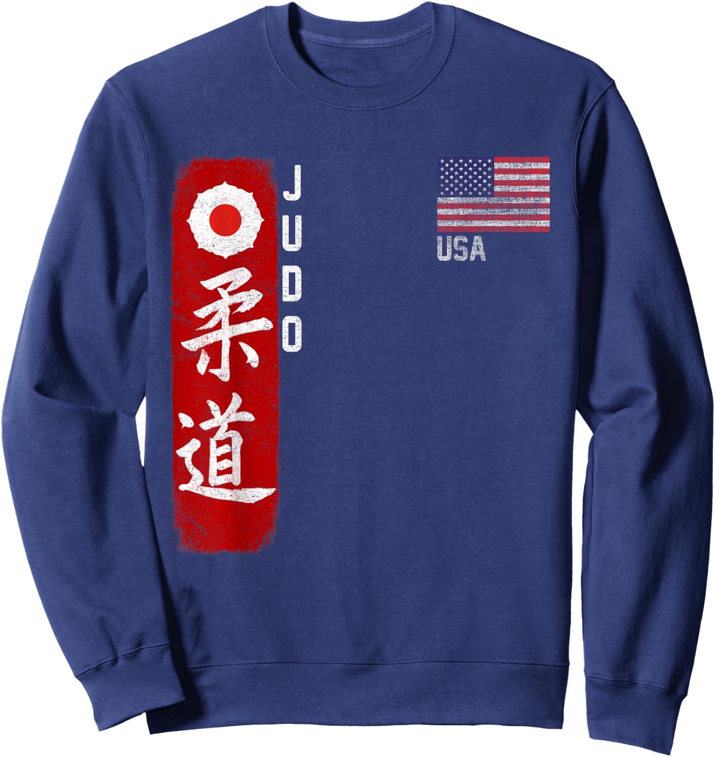 Judo USA American Flag Judoka Dojo Martial Art America Kanji Sweatshirt - Sweatshirt | Navy
